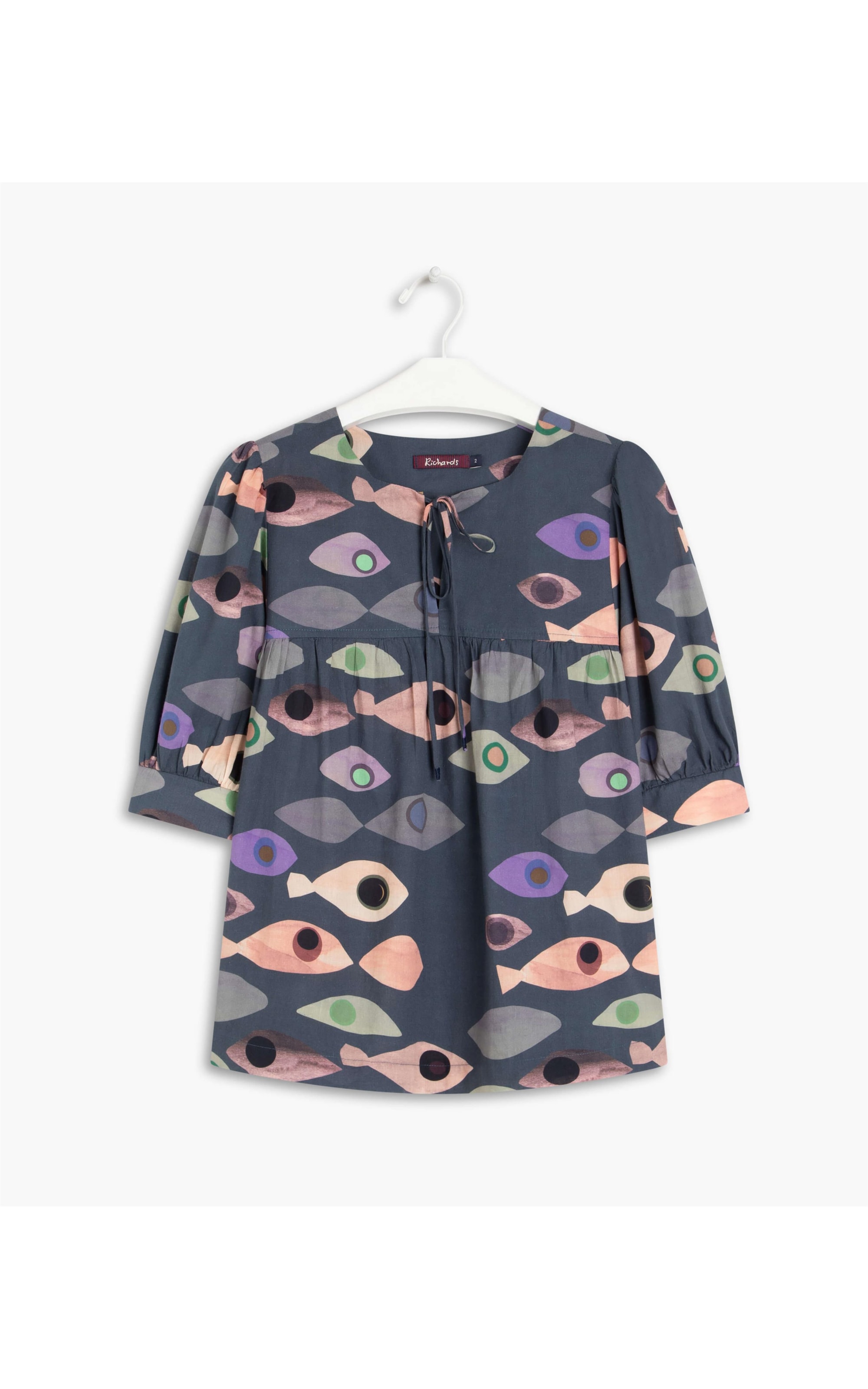 Blusa Sancho Peixes Voil Algodão Dark Navy