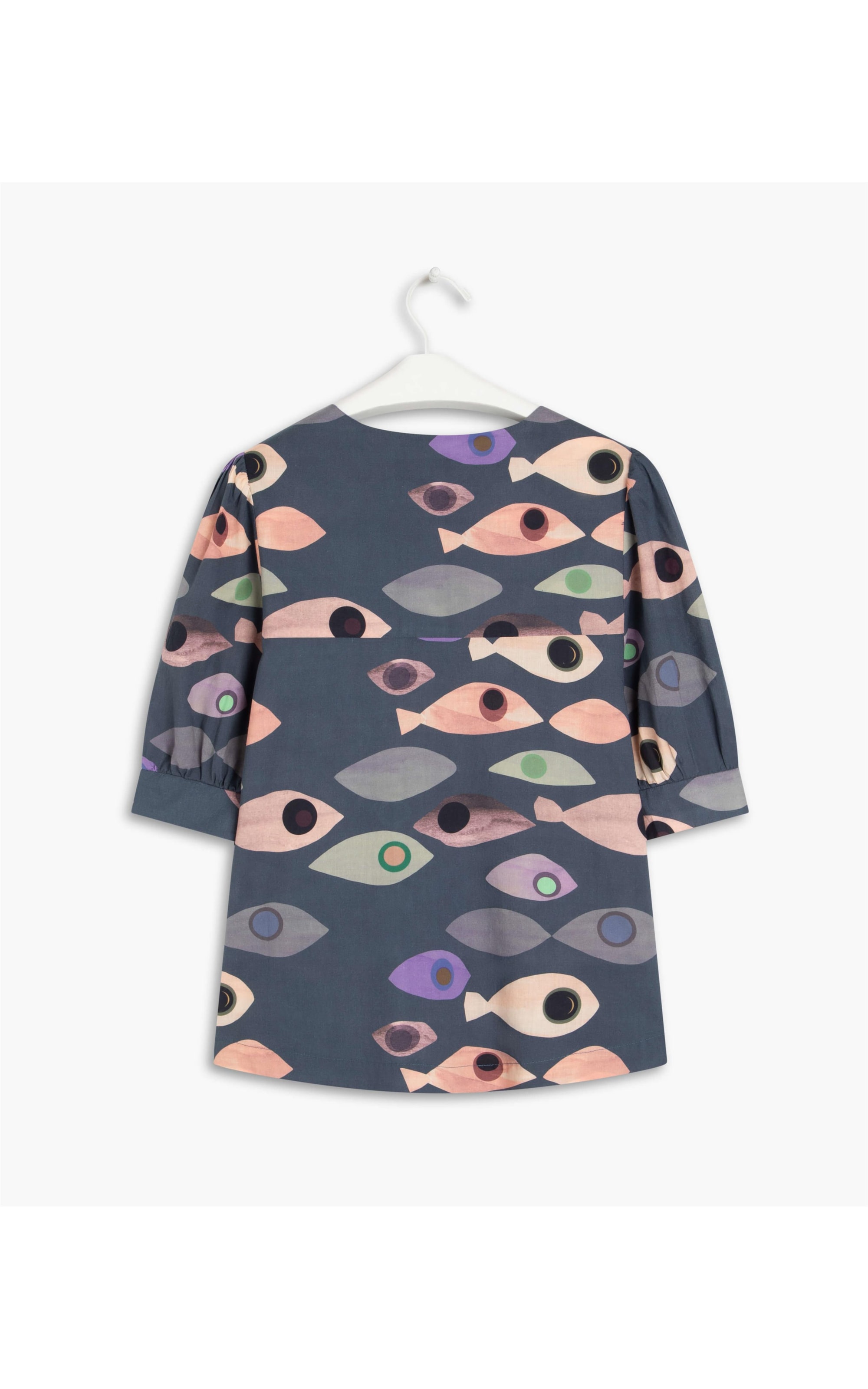 Blusa Sancho Peixes Voil Algodão Dark Navy