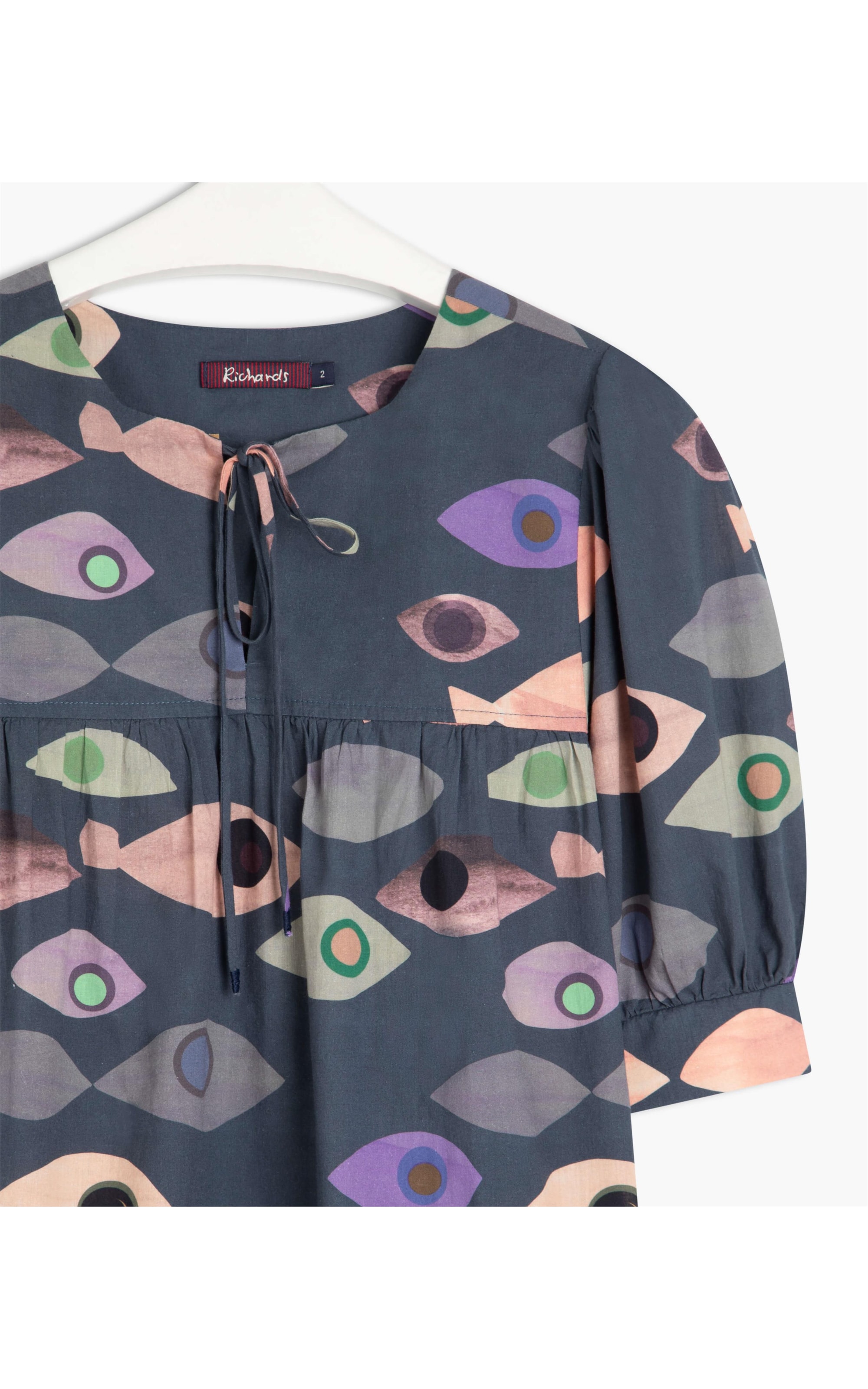 Blusa Sancho Peixes Voil Algodão Dark Navy