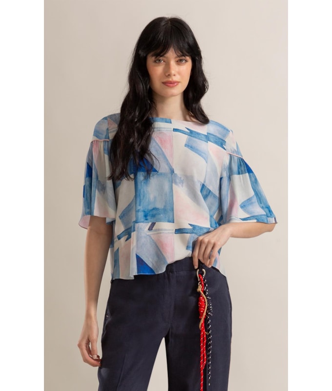 Blusa Serena Mosaico Azul Seco
