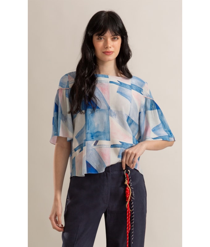 Blusa Serena Mosaico Azul Seco