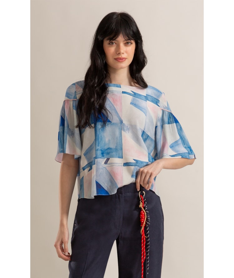 Blusa Serena Mosaico Azul Seco
