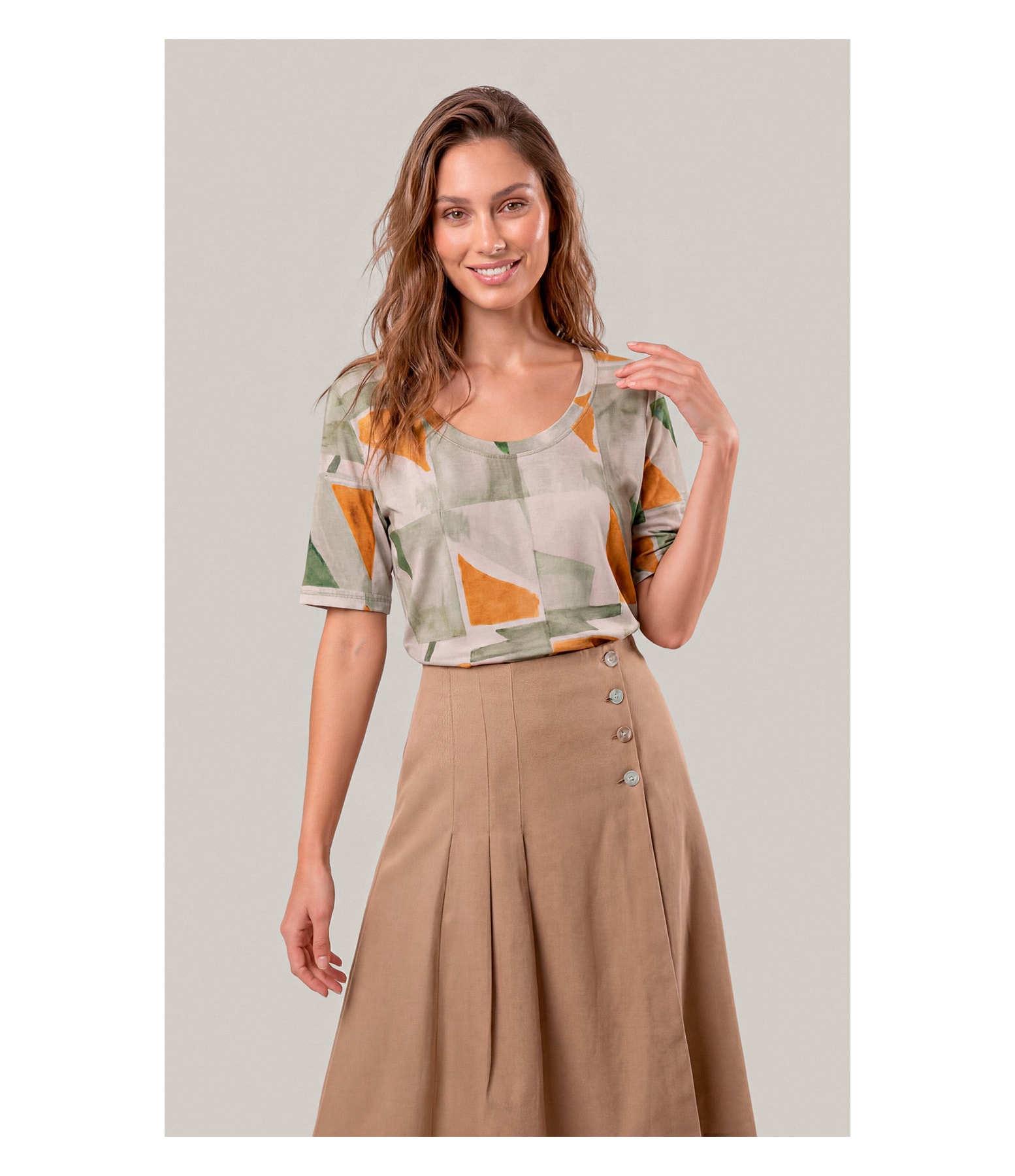 Blusa Siena Estampa Mosaico Lb Verde Army