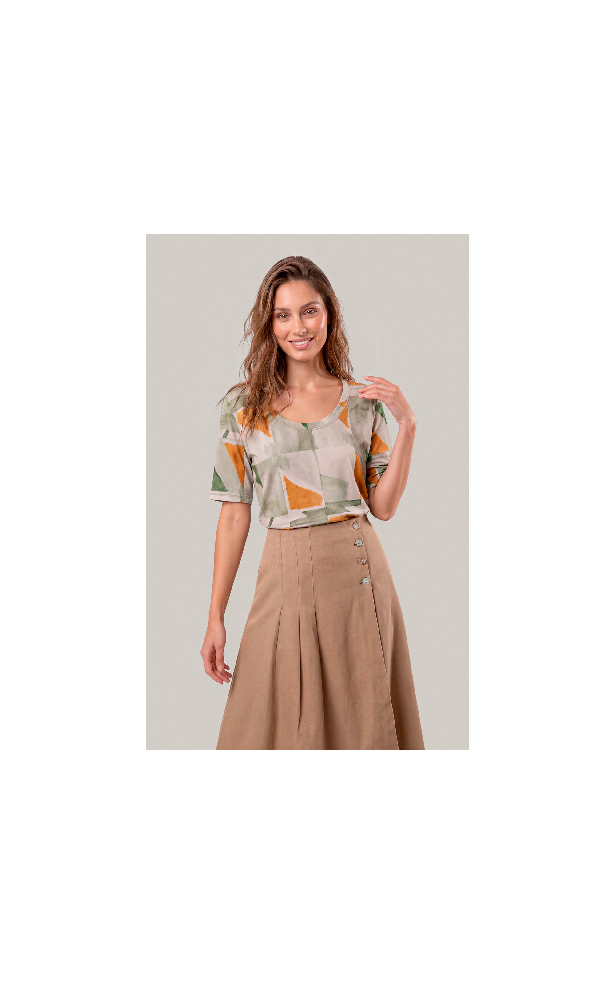 Blusa Siena Estampa Mosaico Lb Verde Army