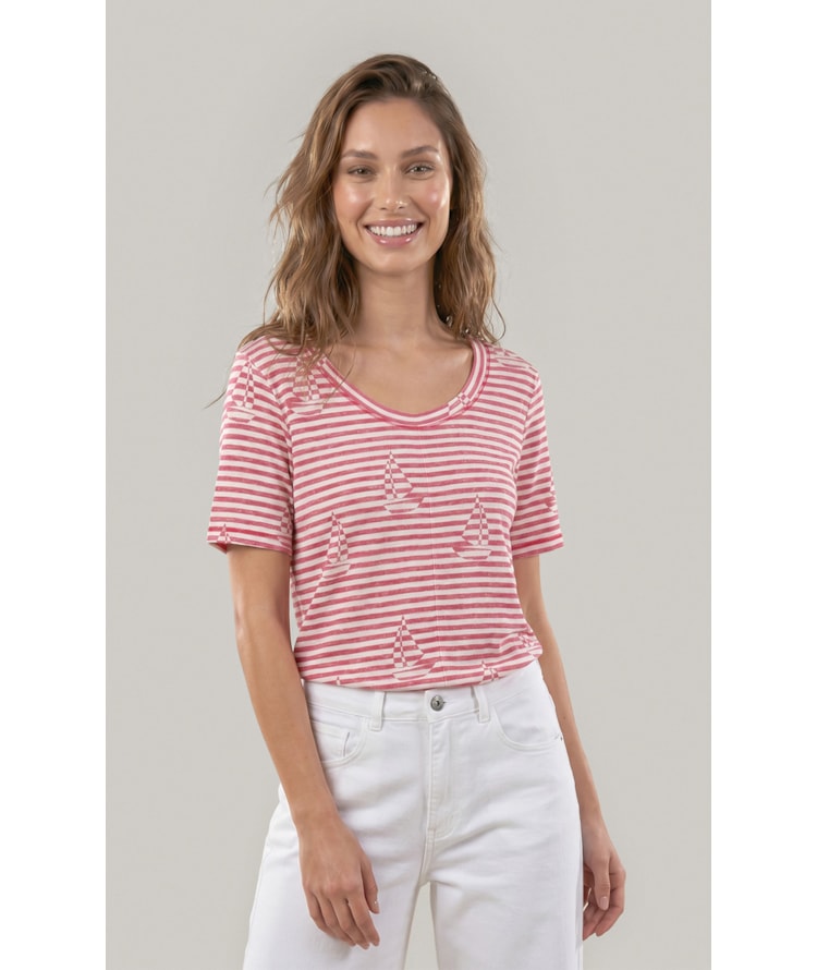 Blusa Siena Estampa Sailer Stripes Lb Vermelho