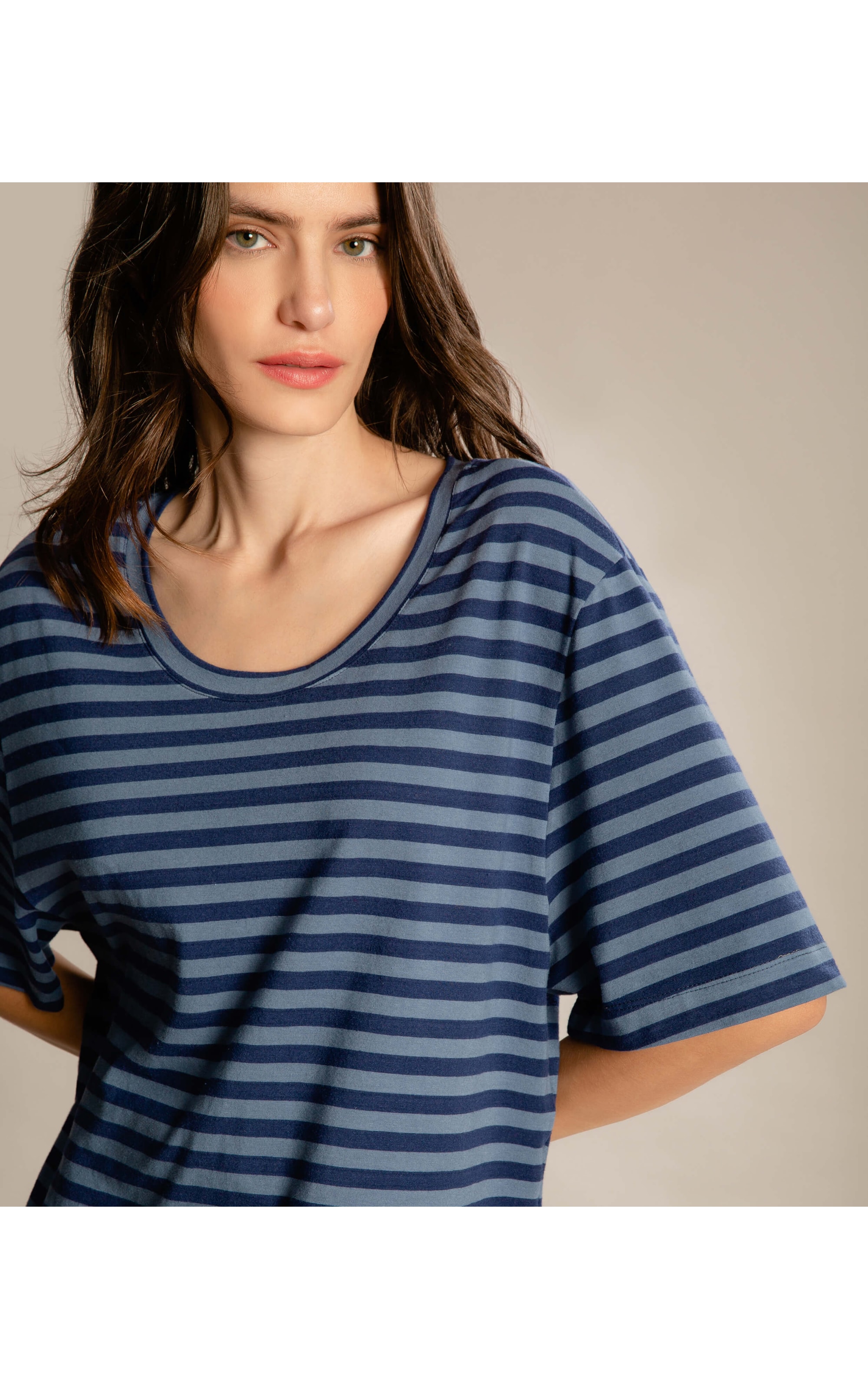 Blusa Ully Cotton Listrado Azul Medio
