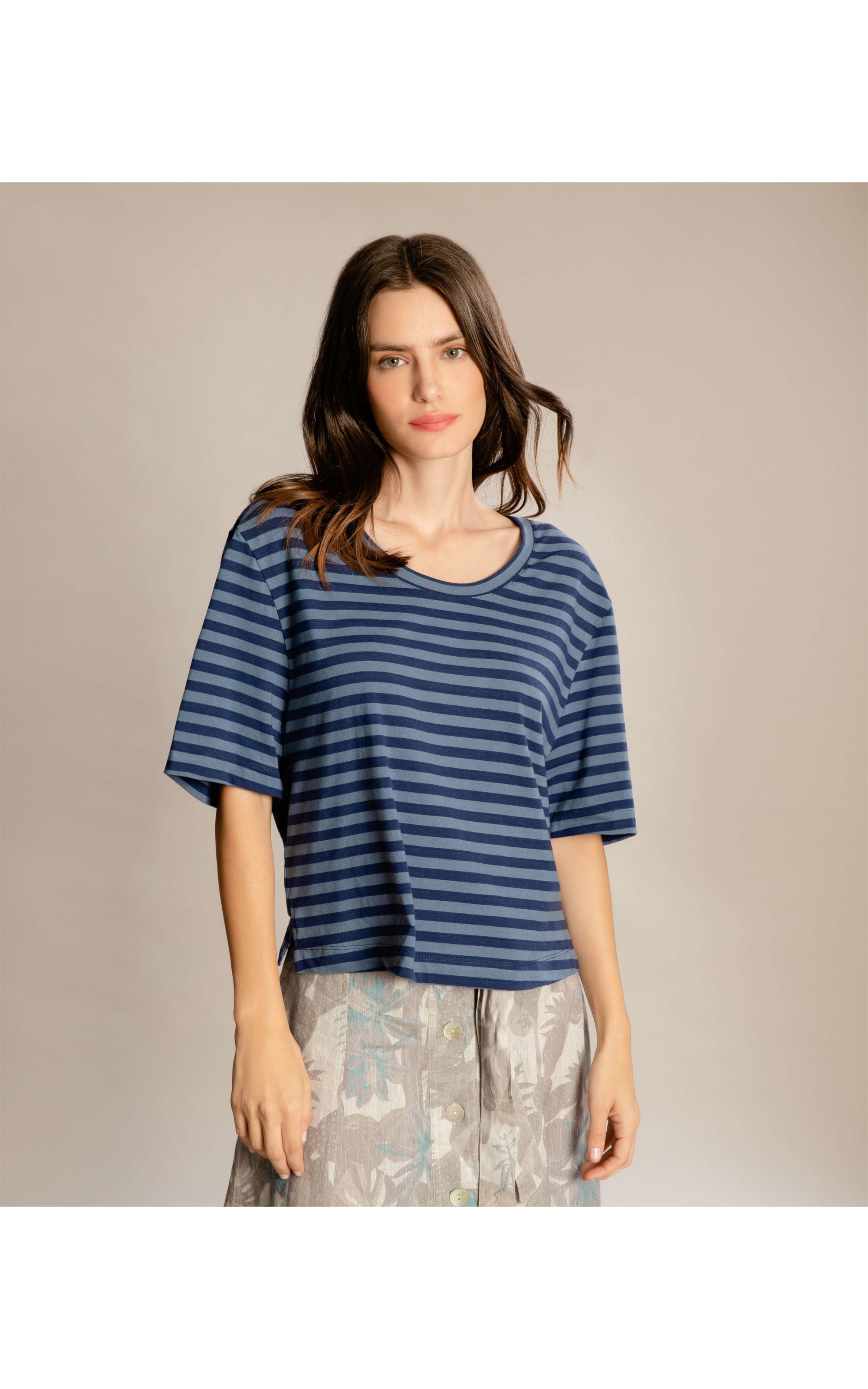 Blusa Ully Cotton Listrado Azul Medio