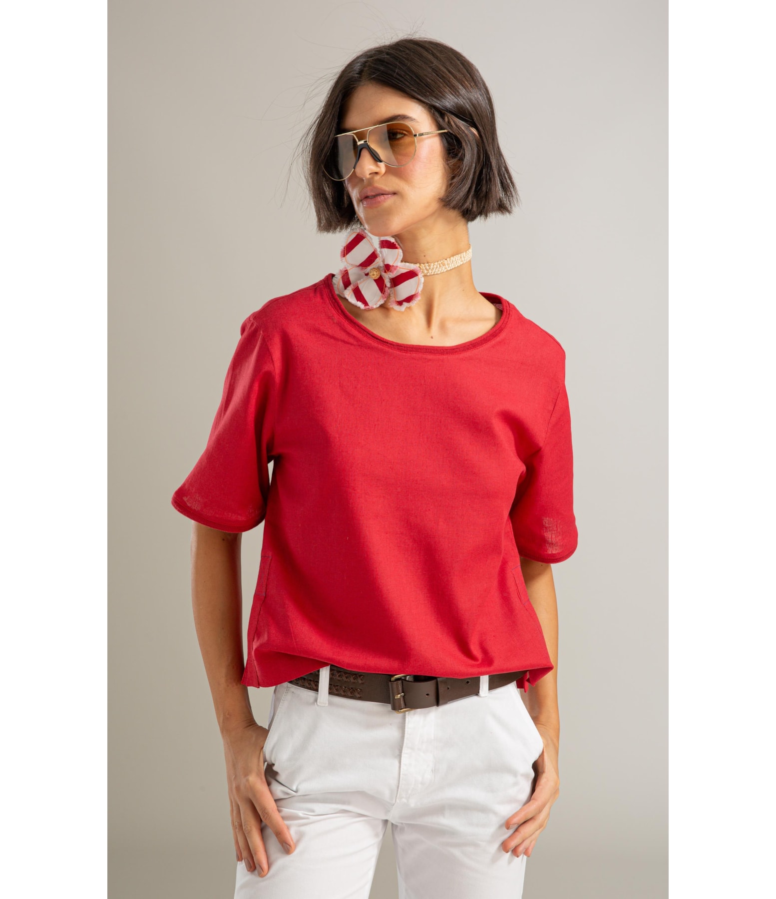 Blusa Valeria Linho Blend Cereja