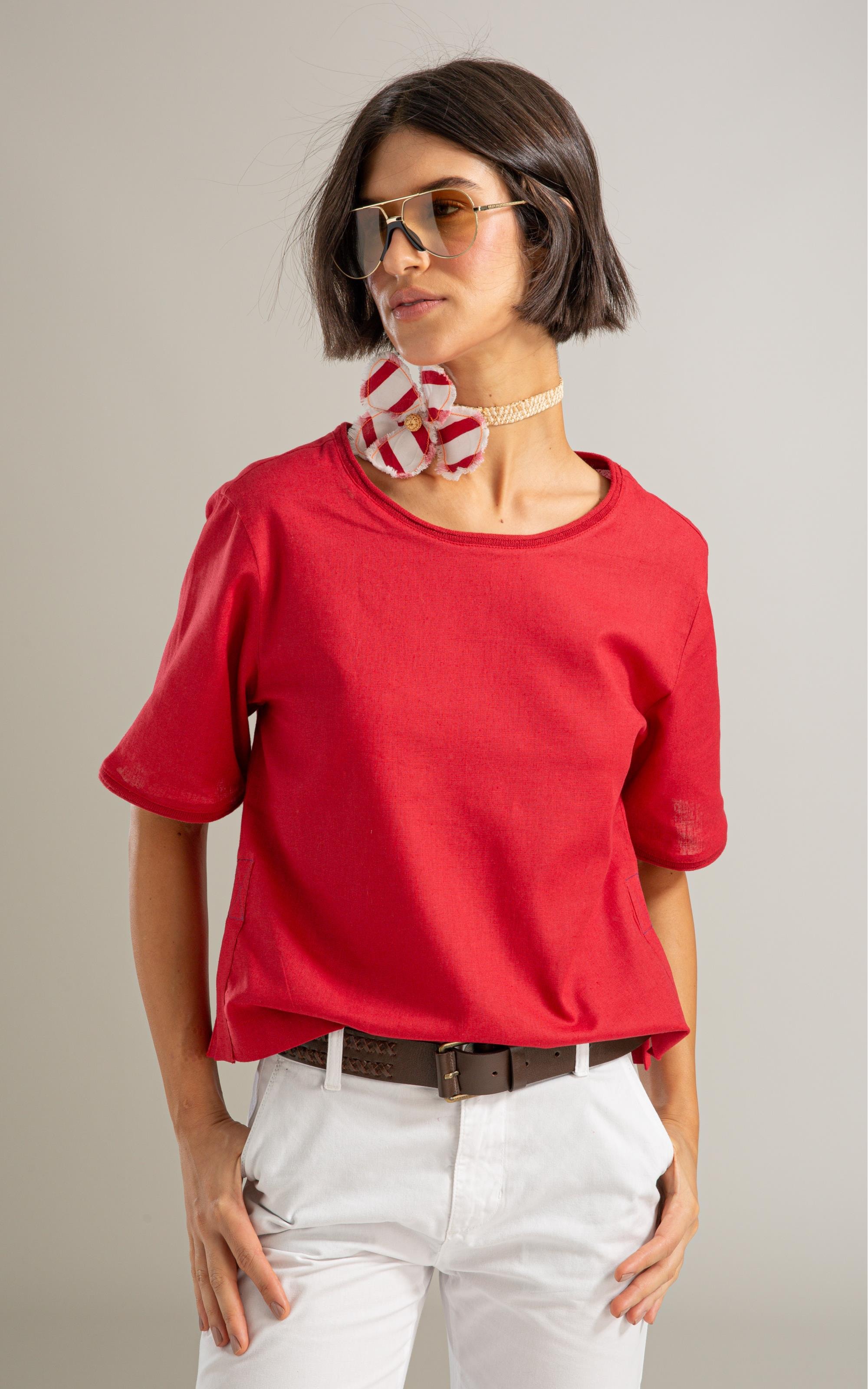 Blusa Valeria Linho Blend Cereja