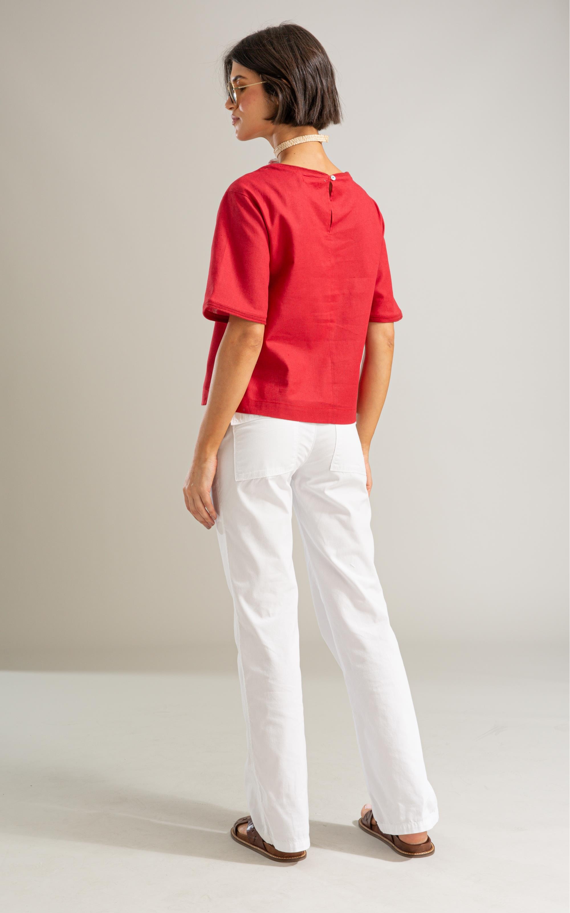 Blusa Valeria Linho Blend Cereja