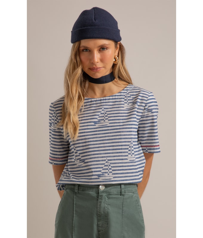 Blusa Veneza Sailor Stripes Algodao Marinho