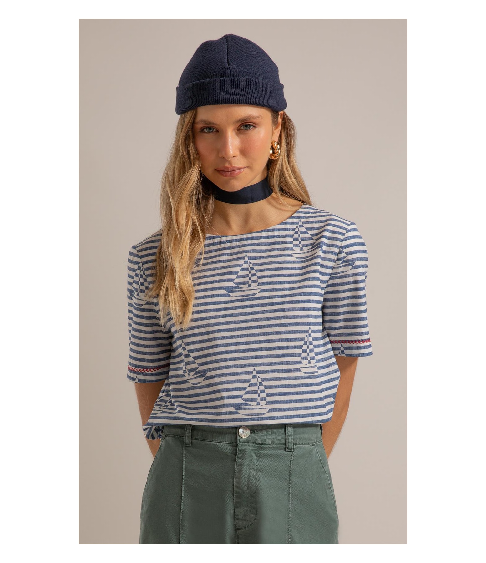 Blusa Veneza Sailor Stripes Algodao Marinho