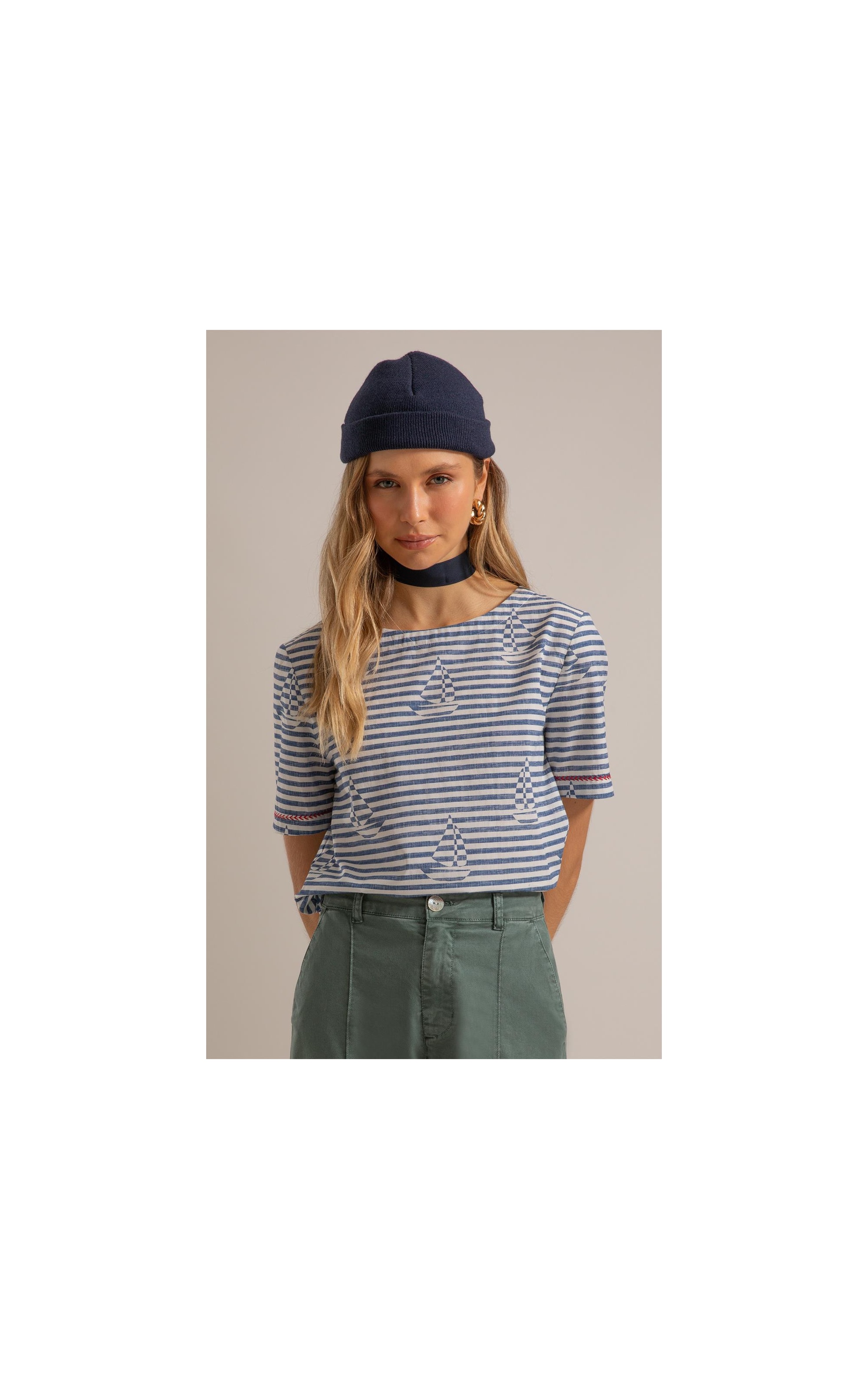 Blusa Veneza Sailor Stripes Algodao Marinho