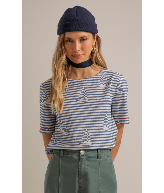 Blusa Veneza Sailor Stripes Algodao Marinho