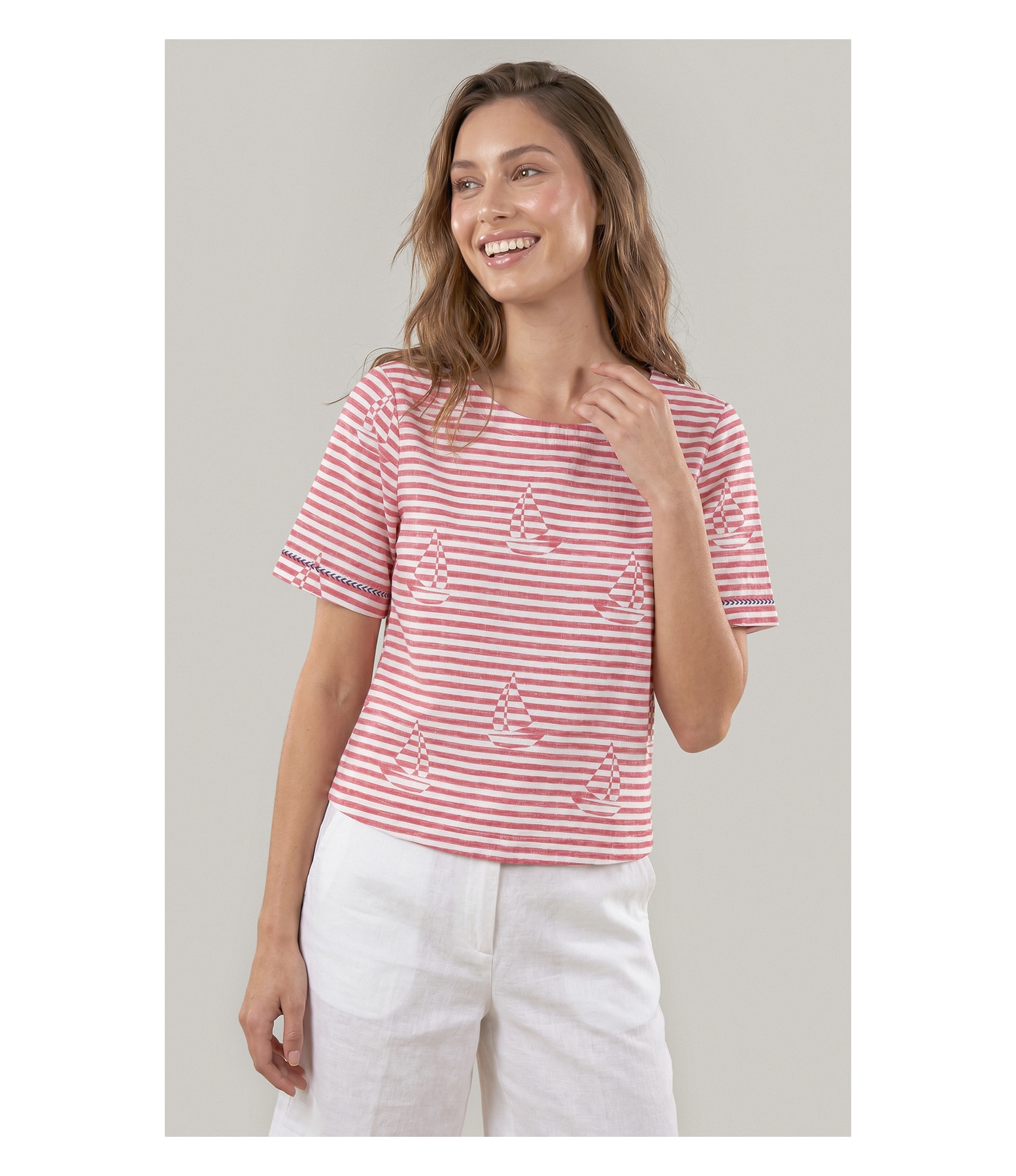Blusa Veneza Sailor Stripes Algodao Vermelho