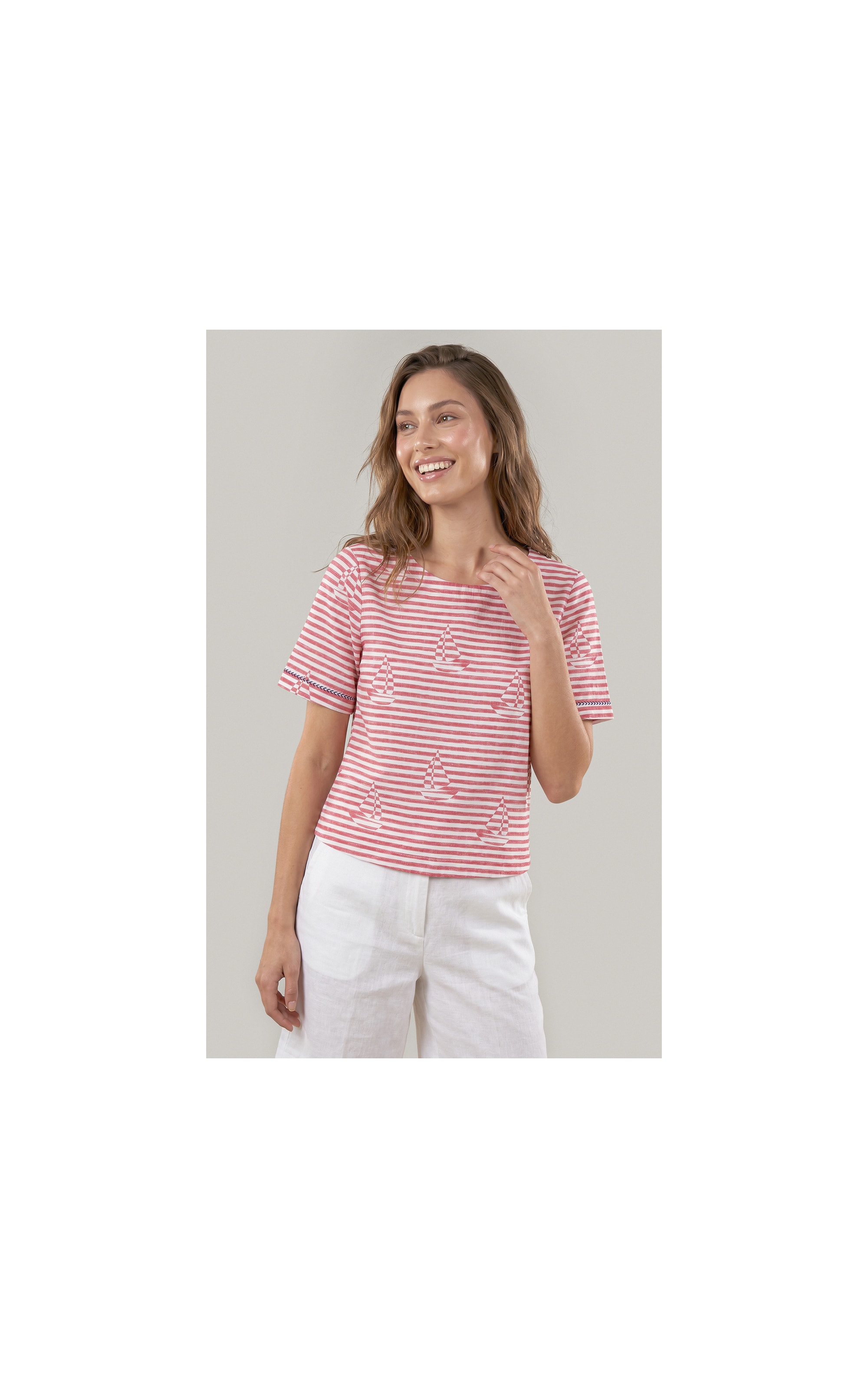 Blusa Veneza Sailor Stripes Algodao Vermelho