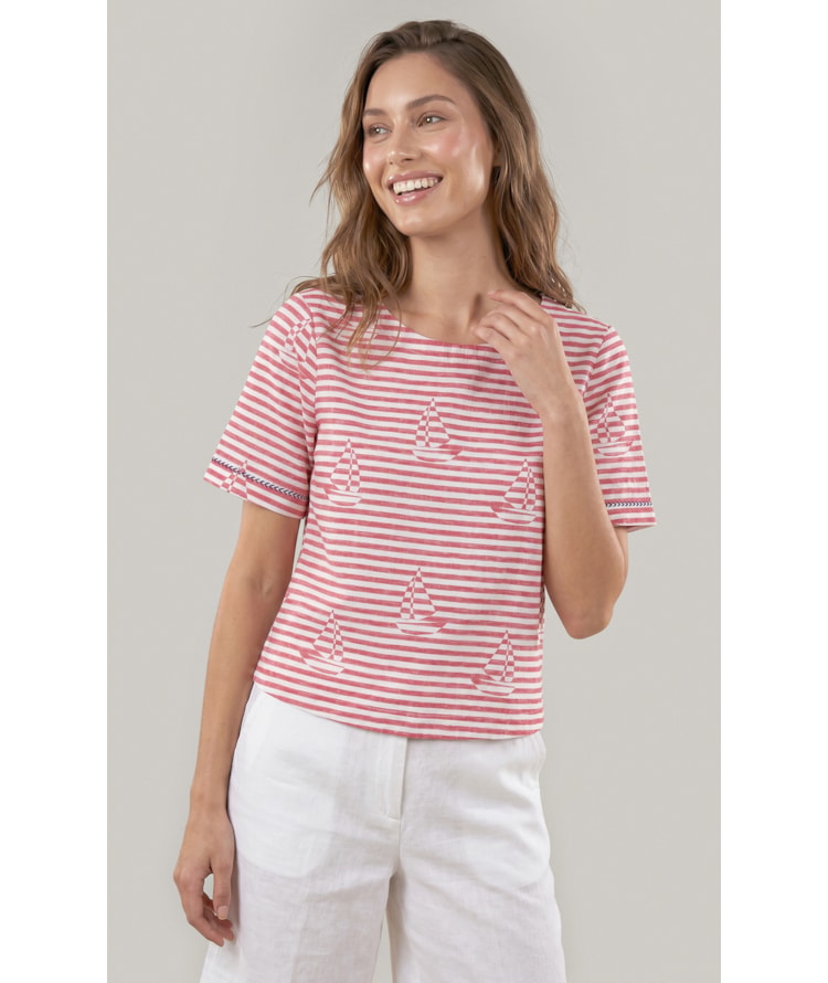 Blusa Veneza Sailor Stripes Algodao Vermelho