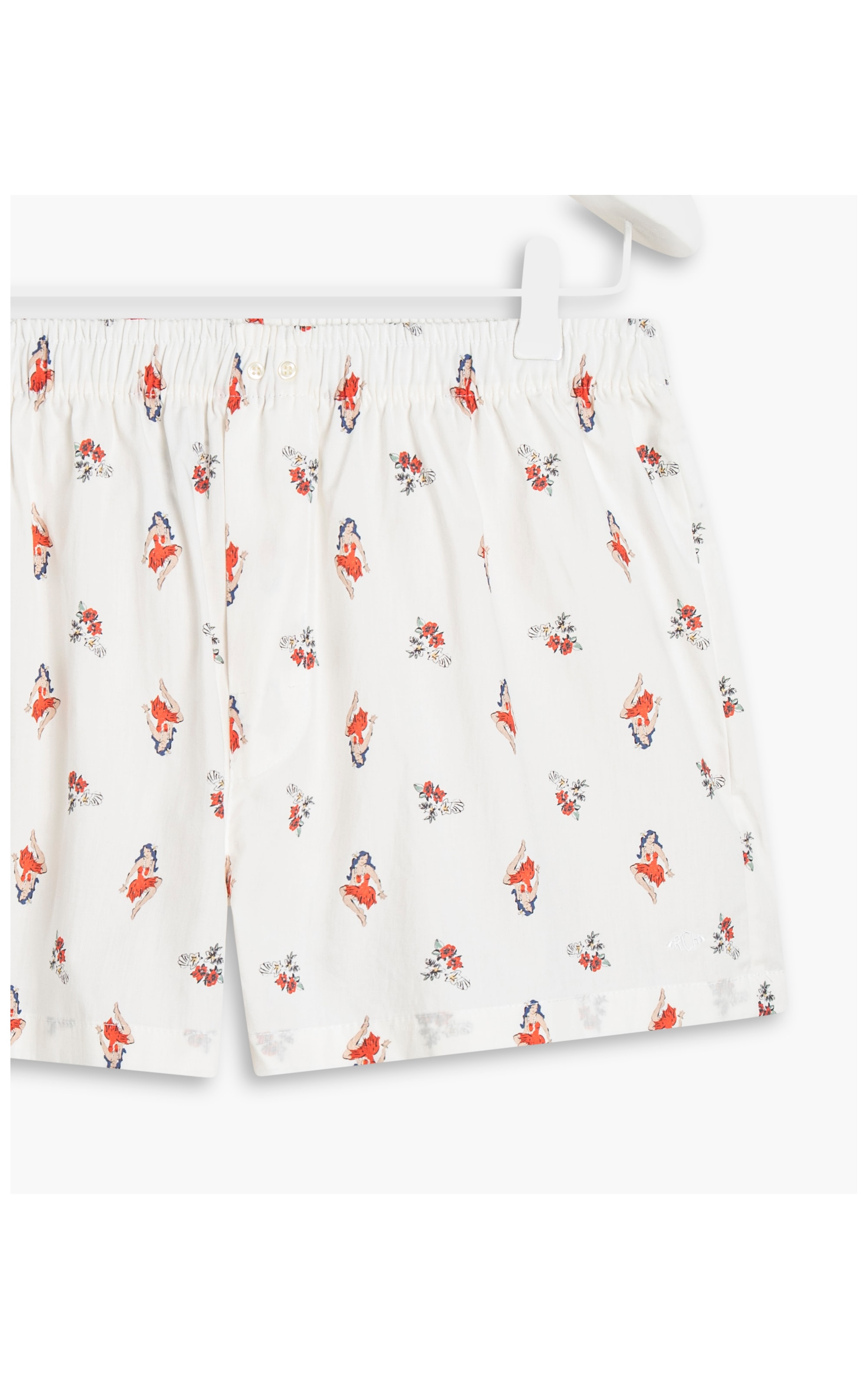 Boxer Cotton  Estampa Tahitianas Branco