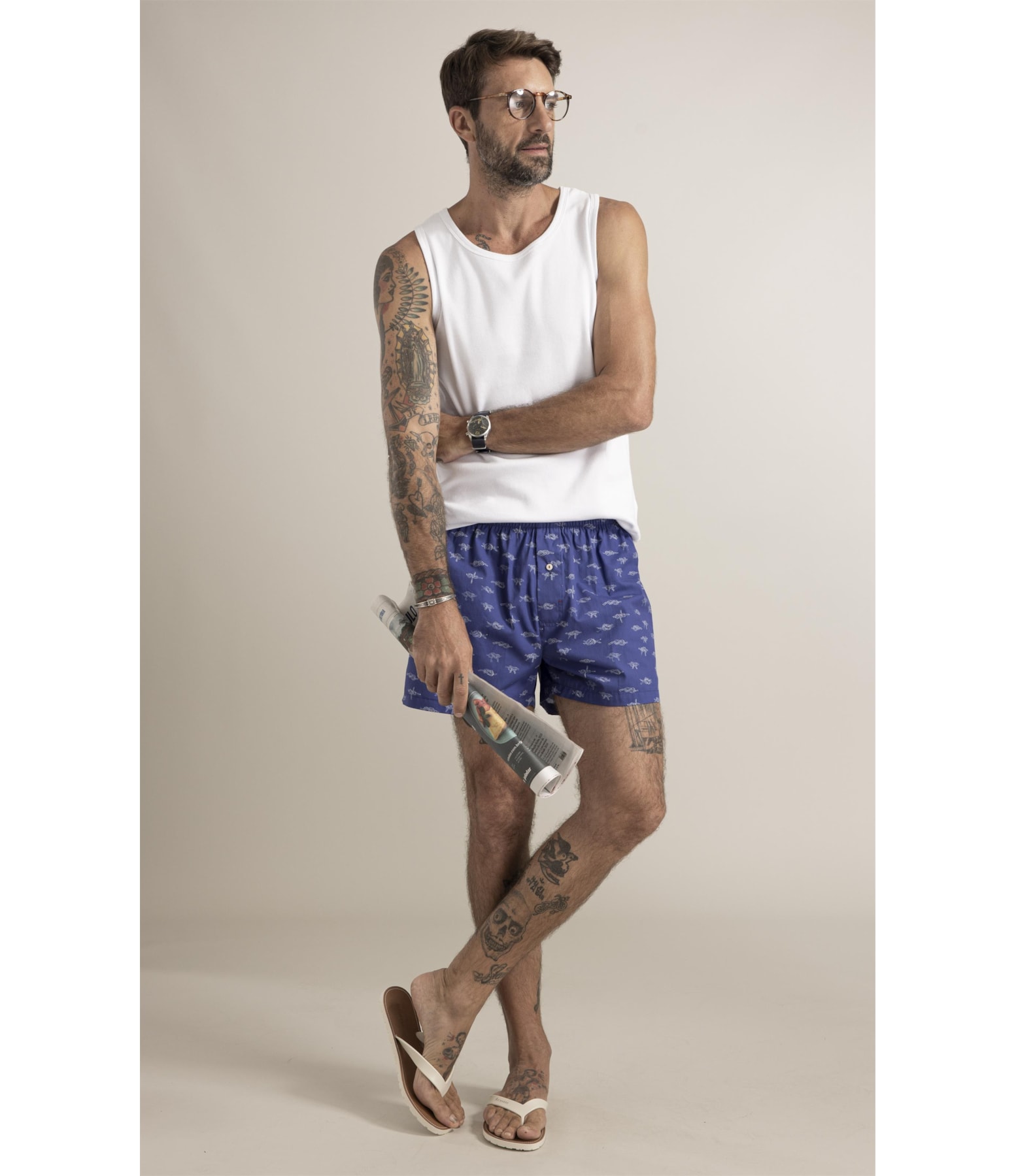 Boxer Nó de Marinheiro Azul Bic
