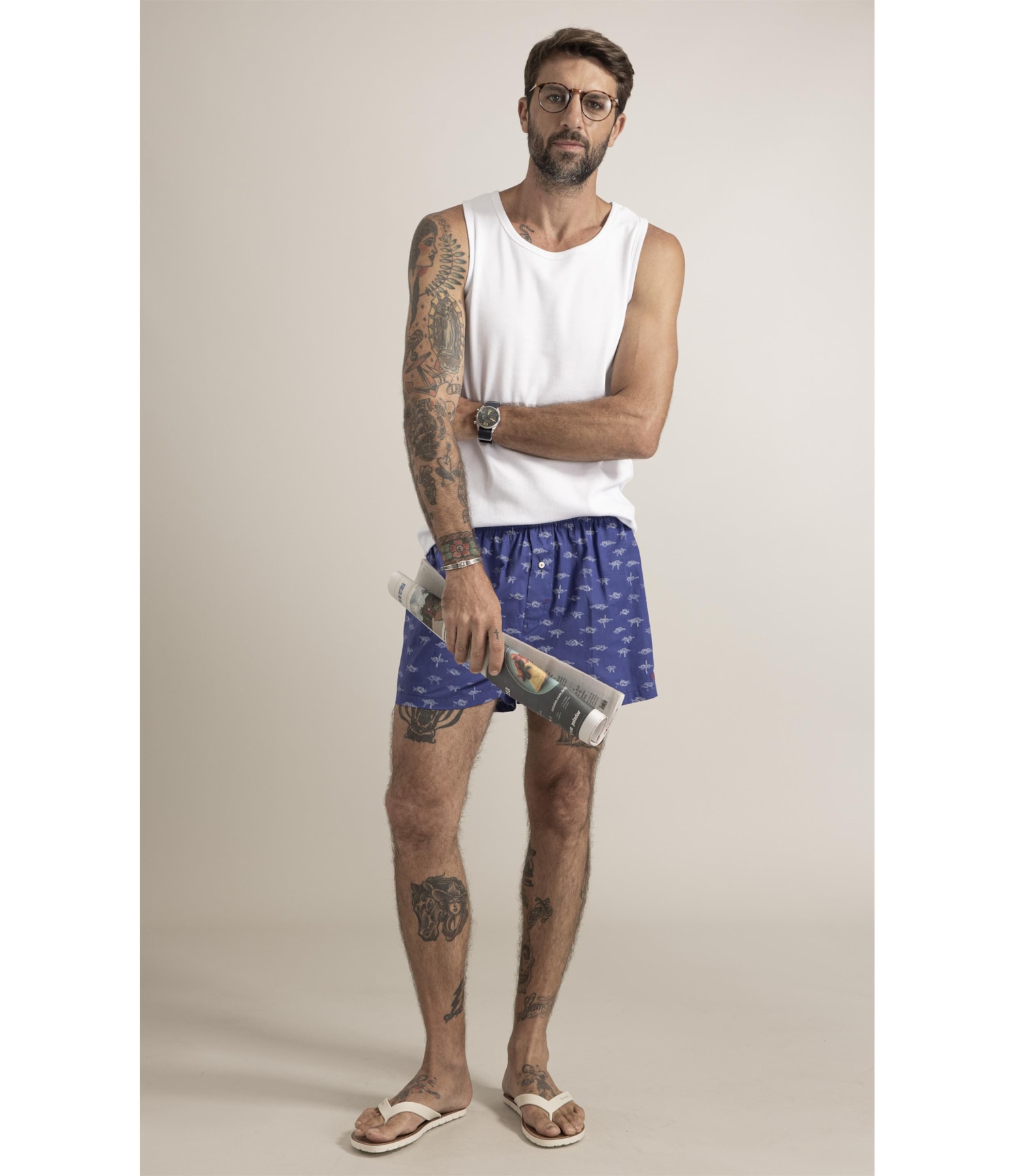 Boxer Nó de Marinheiro Azul Bic