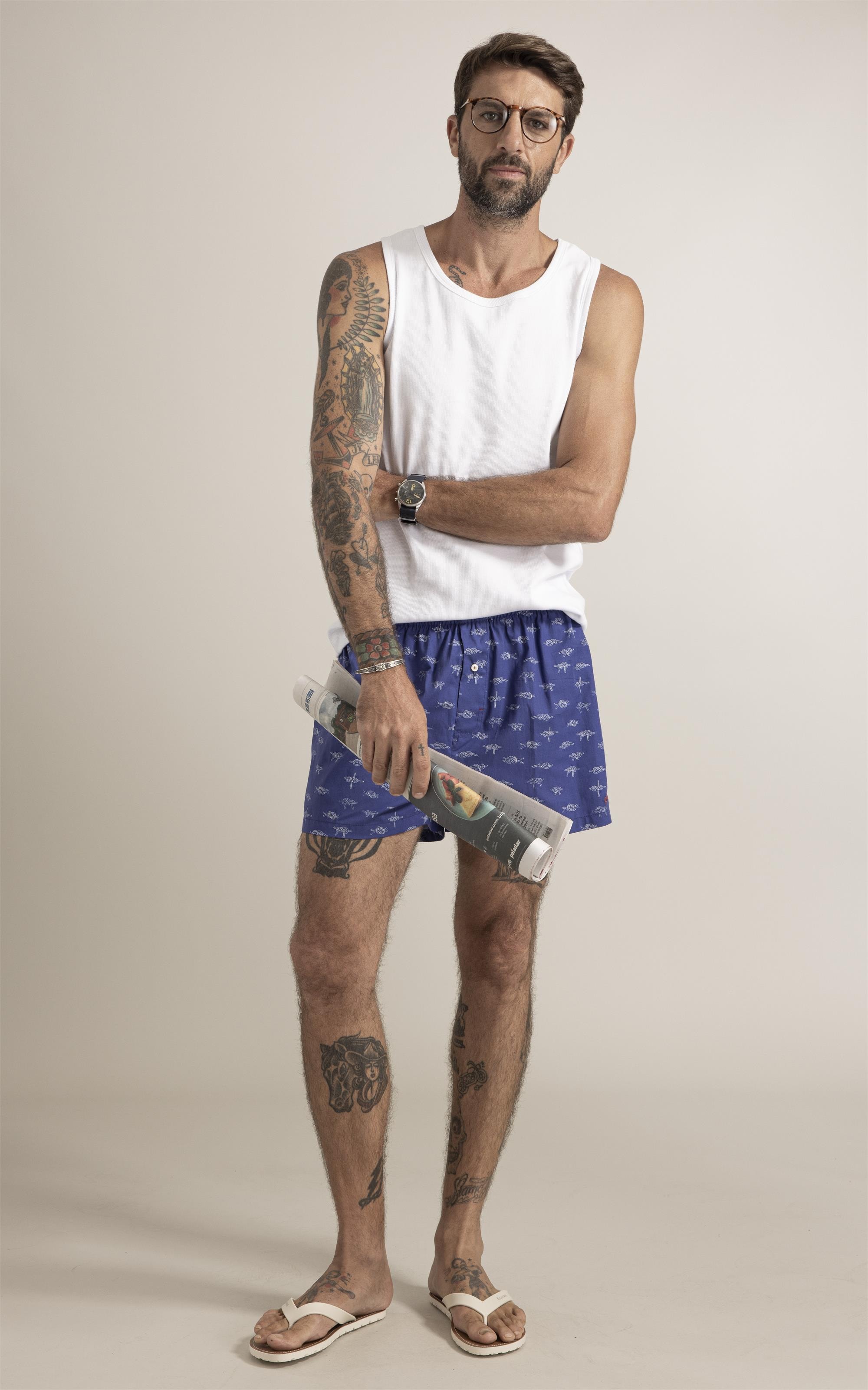 Boxer Nó de Marinheiro Azul Bic