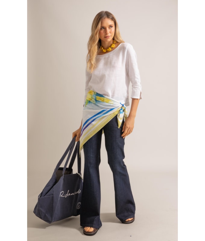 Calça 5 Pockets Flare Visco Indigo Lav. Escuro C/ Matiz