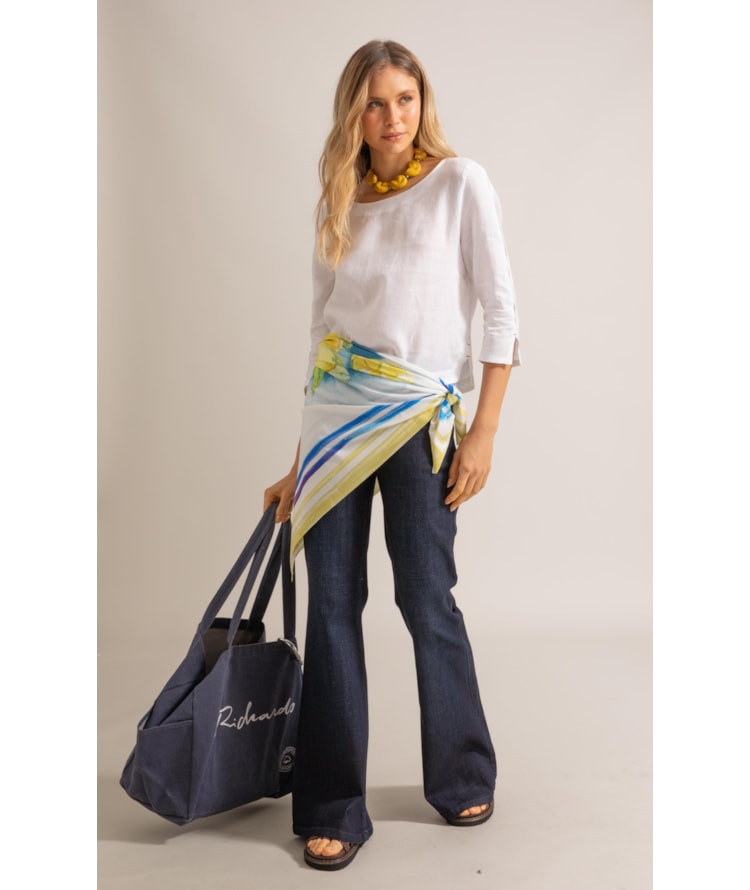 Calça 5 Pockets Flare Visco Indigo Lav. Escuro C/ Matiz