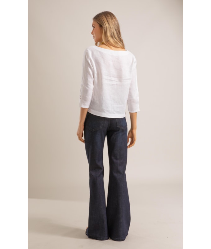 Calça 5 Pockets Flare Visco Indigo Lav. Escuro C/ Matiz