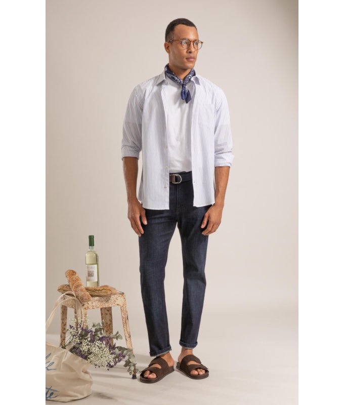 Calca 5 Pockets Visco Indico Custom Fit Lav. Escuro C/ Matiz