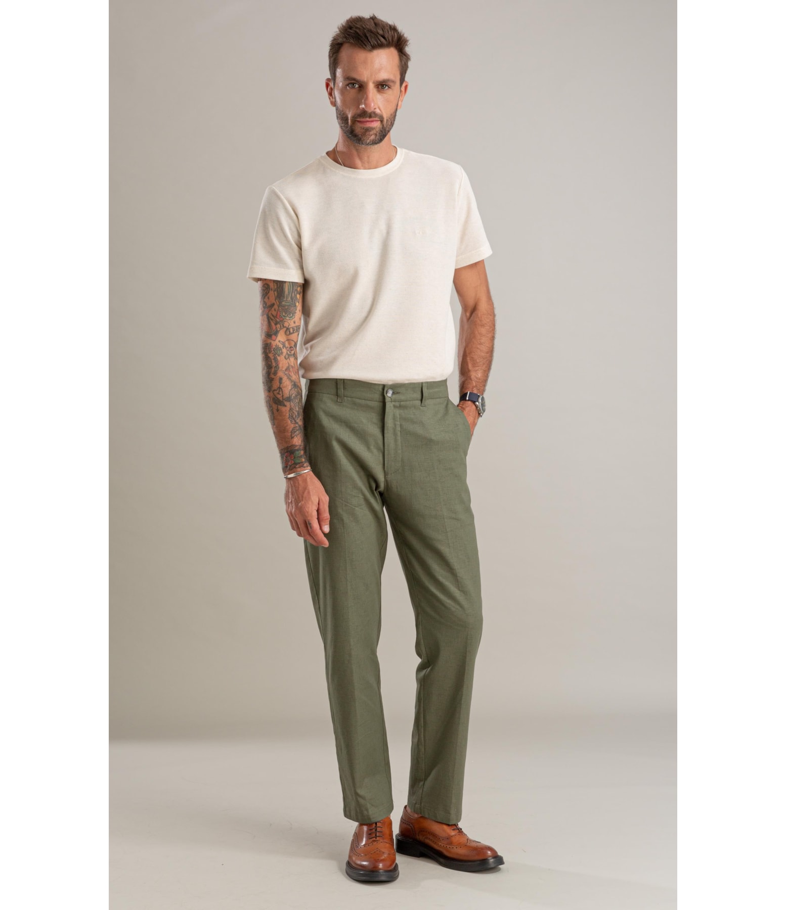 Calca Chino Classic Elegance Span Verde Militar