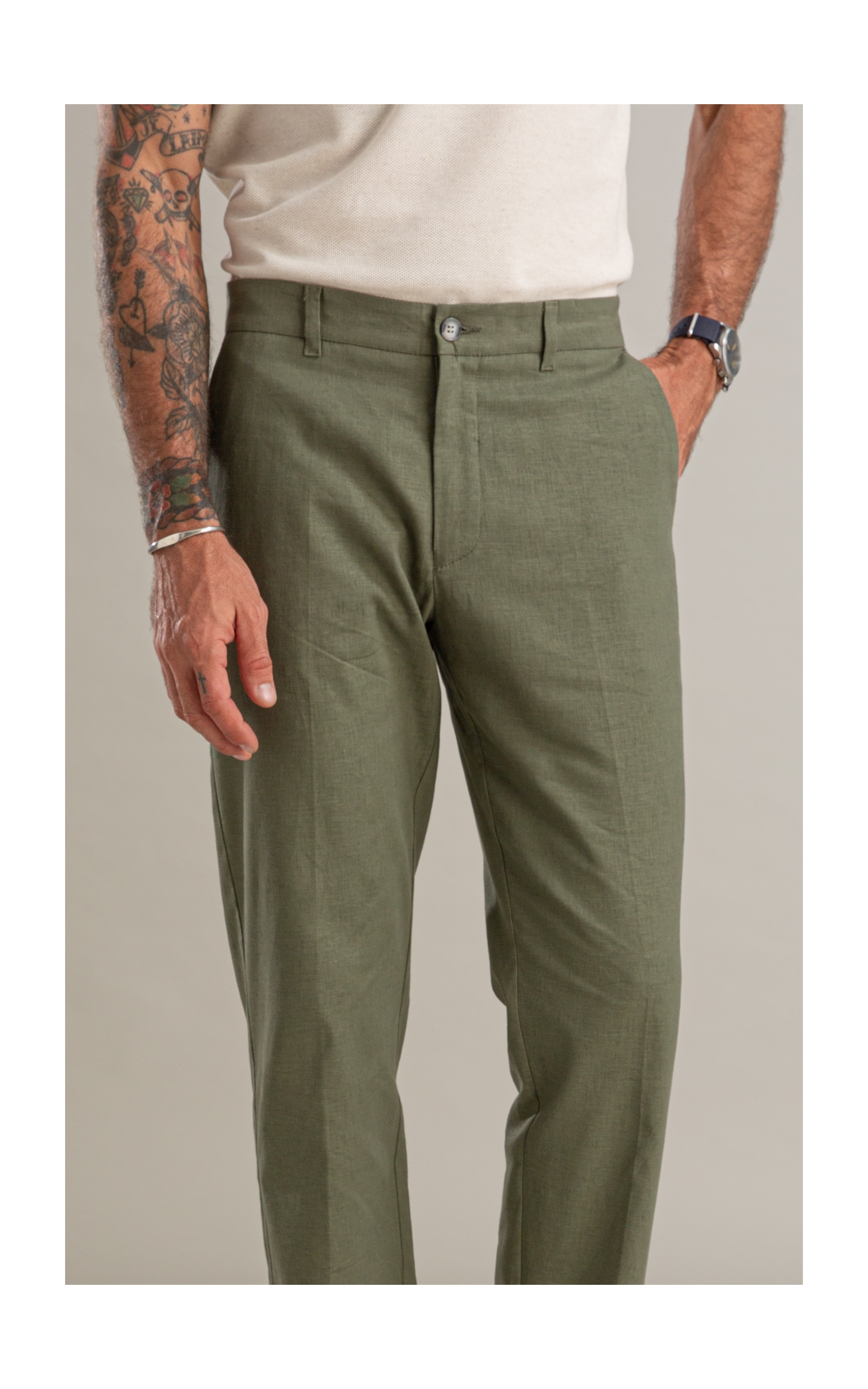 Calca Chino Classic Elegance Span Verde Militar