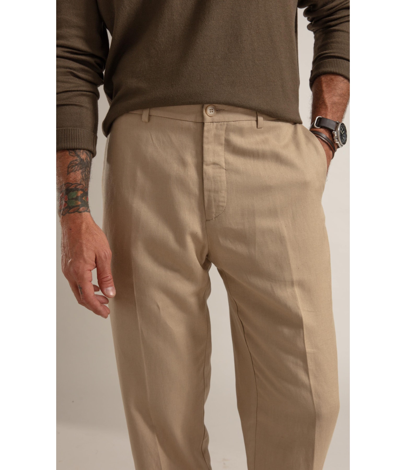 Calca Chino Classic Linho Blend Caqui