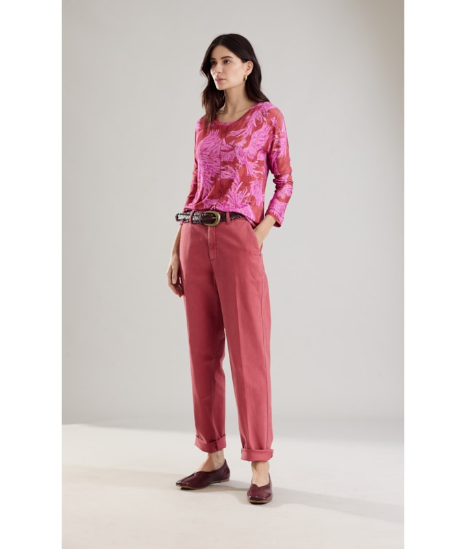 Calça Chino Jogging Reta Rosa Velho