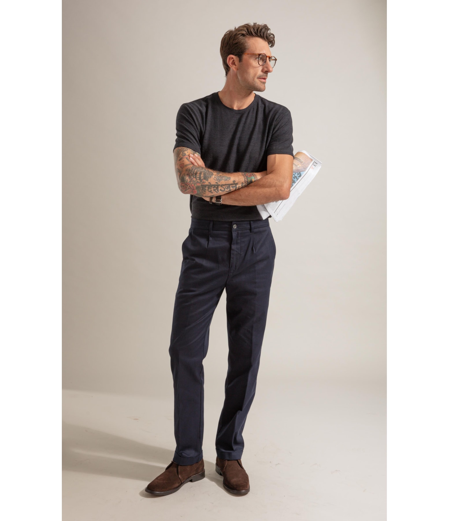 Calca Chino Pregas Basic Fit Moove Dark Navy