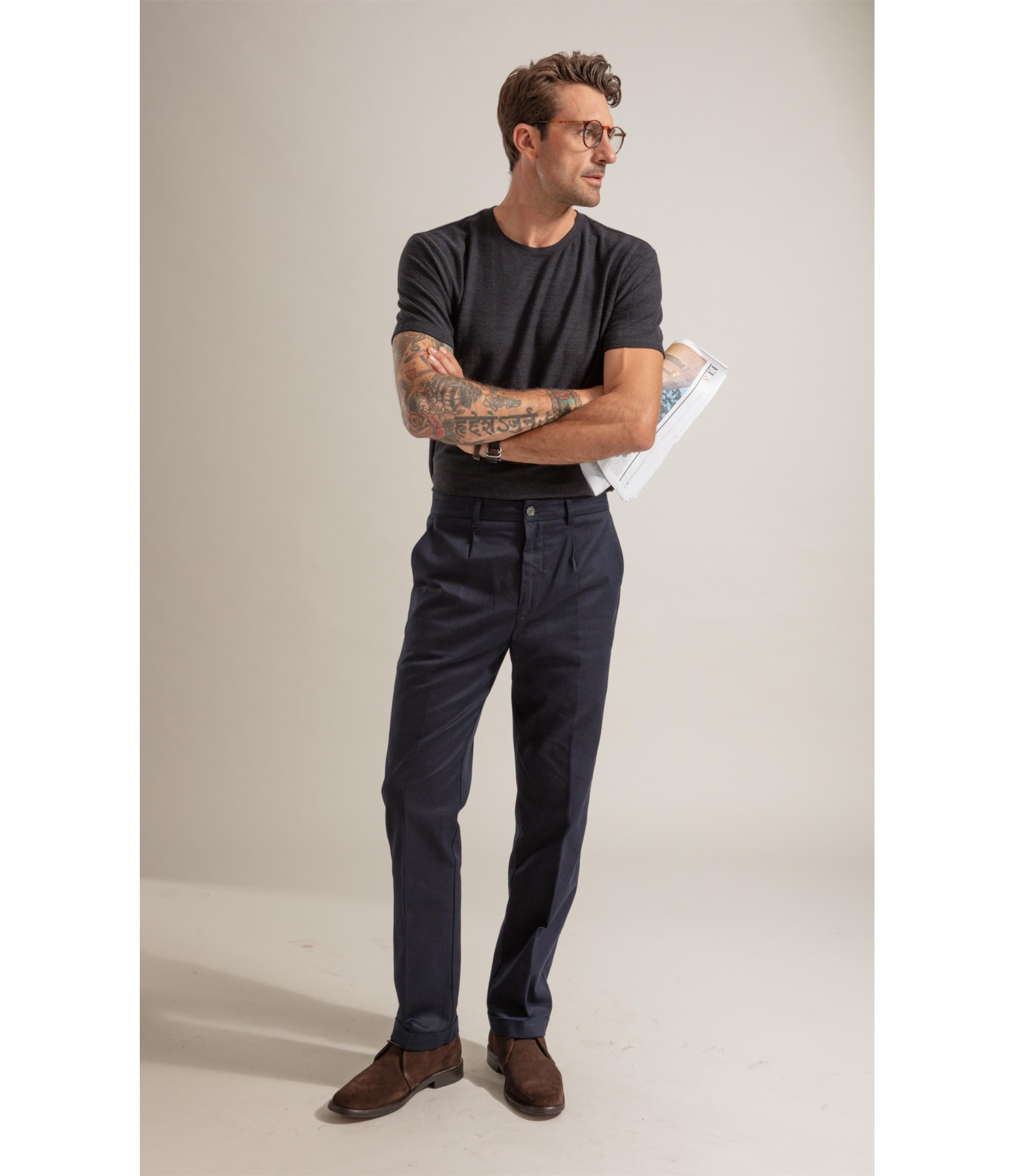 Calca Chino Pregas Basic Fit Moove Dark Navy