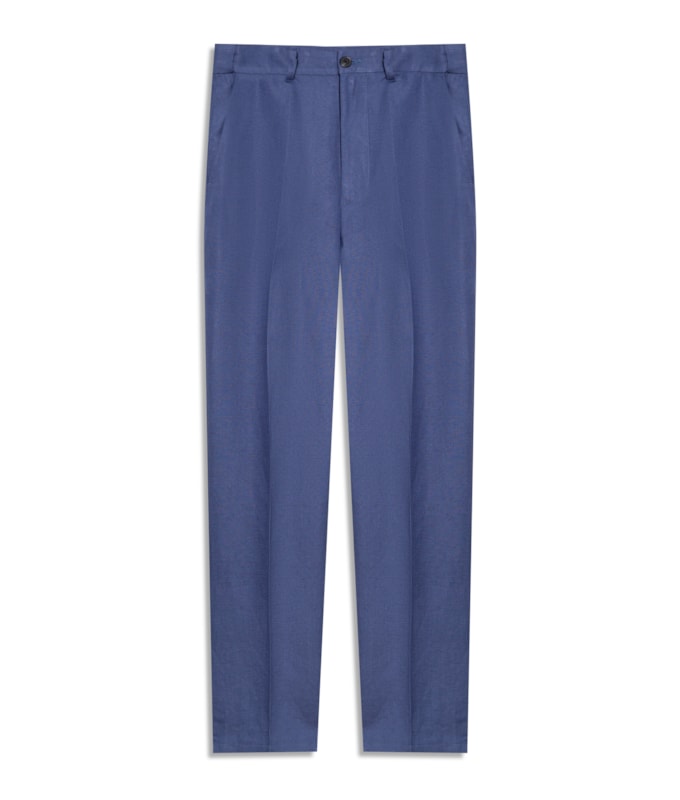 Calça Chino Trapezio Linho Blend Azul Pervante