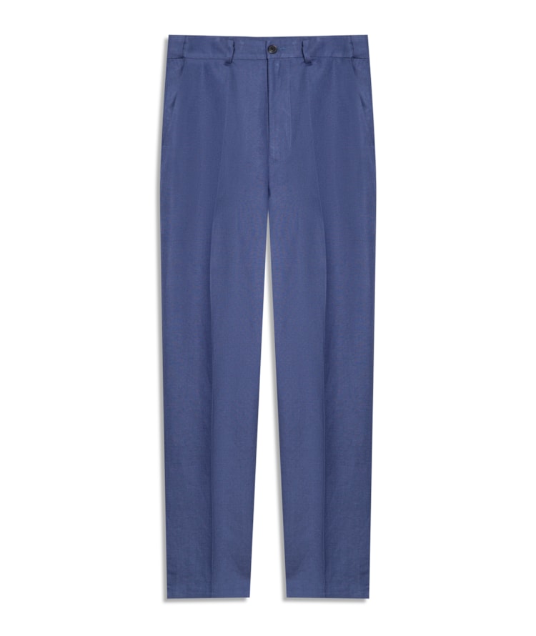 Calça Chino Trapezio Linho Blend Azul Pervante
