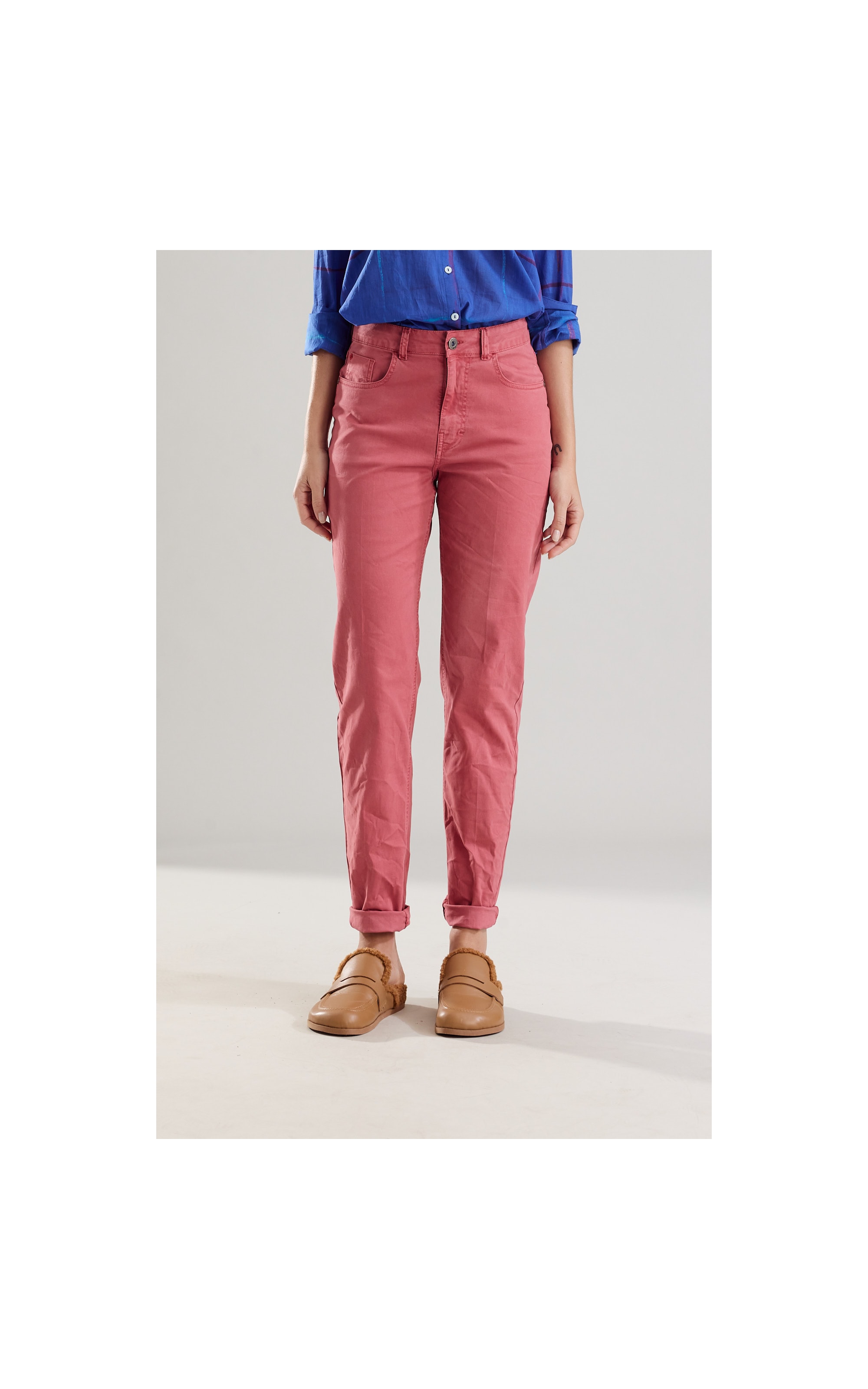 Calça Five Pockets Color Twill Power Mom Rosa Velho