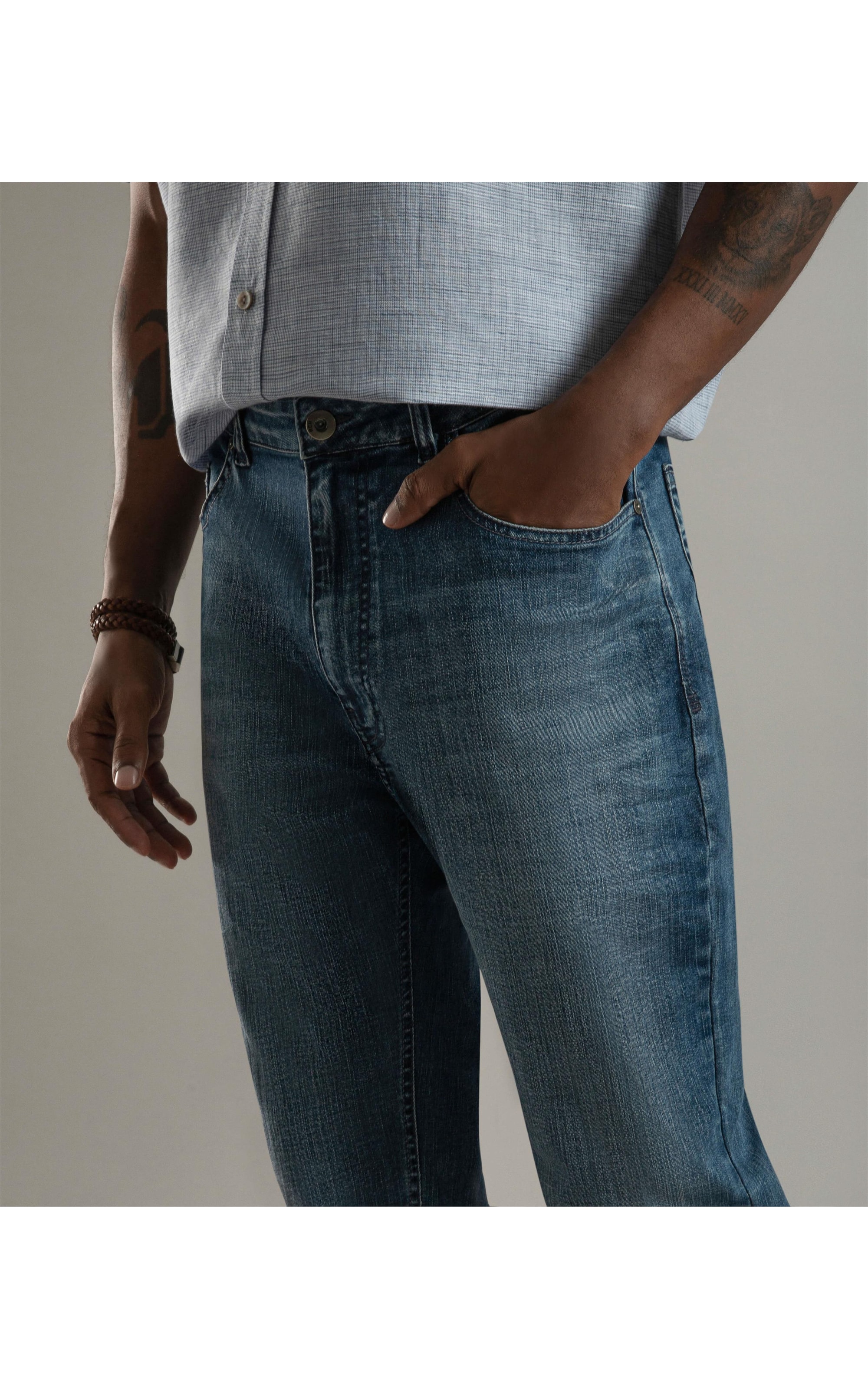 Calça High Comfort Blue Custom Fit Vitor Rchl232-Lavado Médio