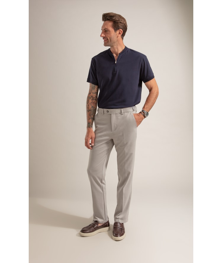 Calça Interlock Knitted Flex Cinza Claro