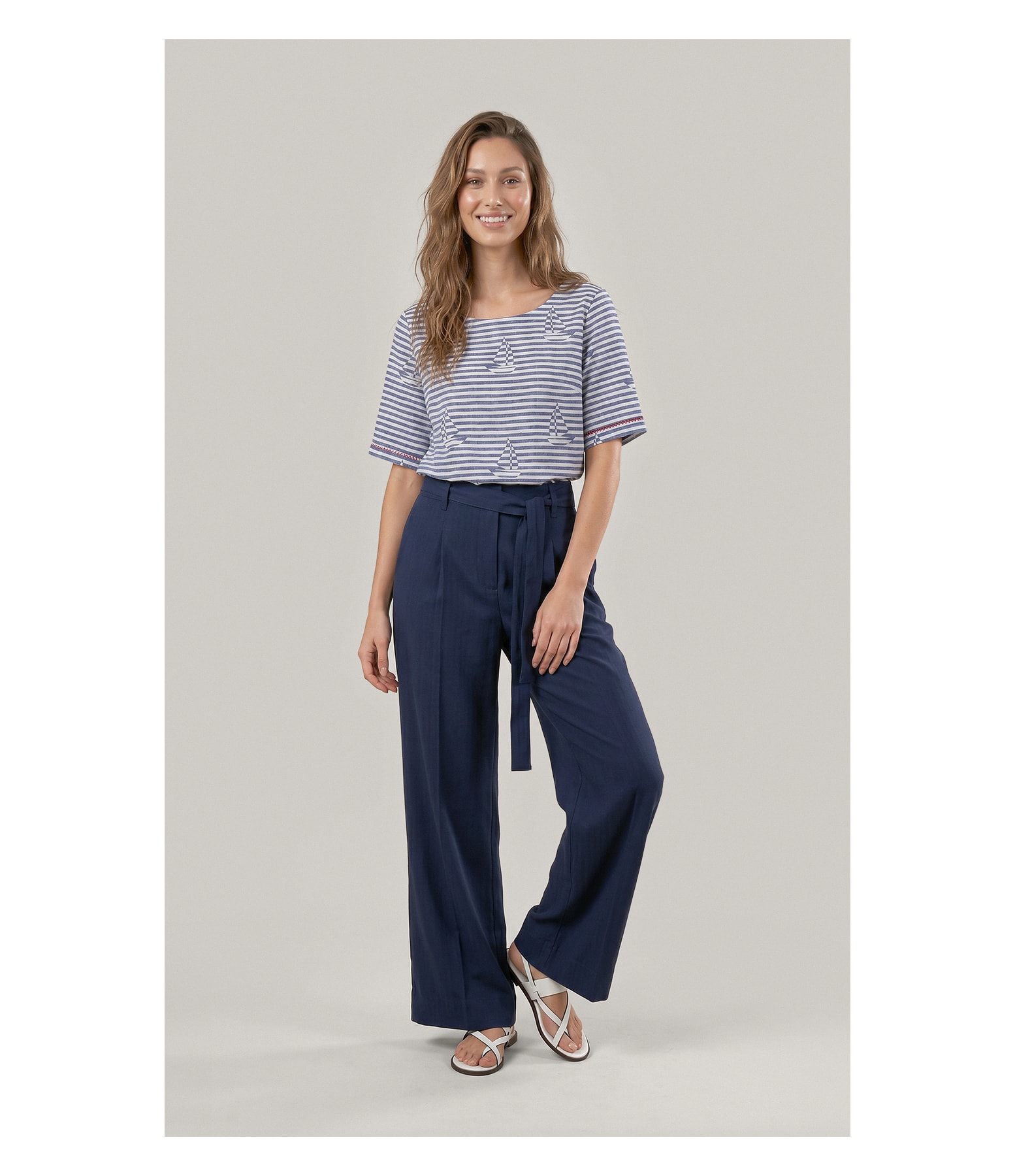 Calca Izzi Path d Eph Peach Chevron Dark Navy