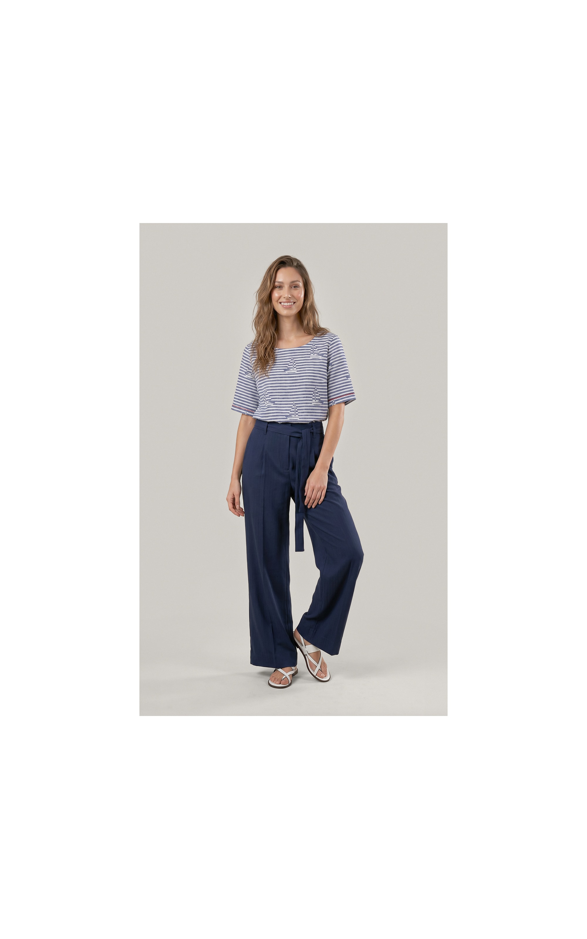 Calca Izzi Path d Eph Peach Chevron Dark Navy