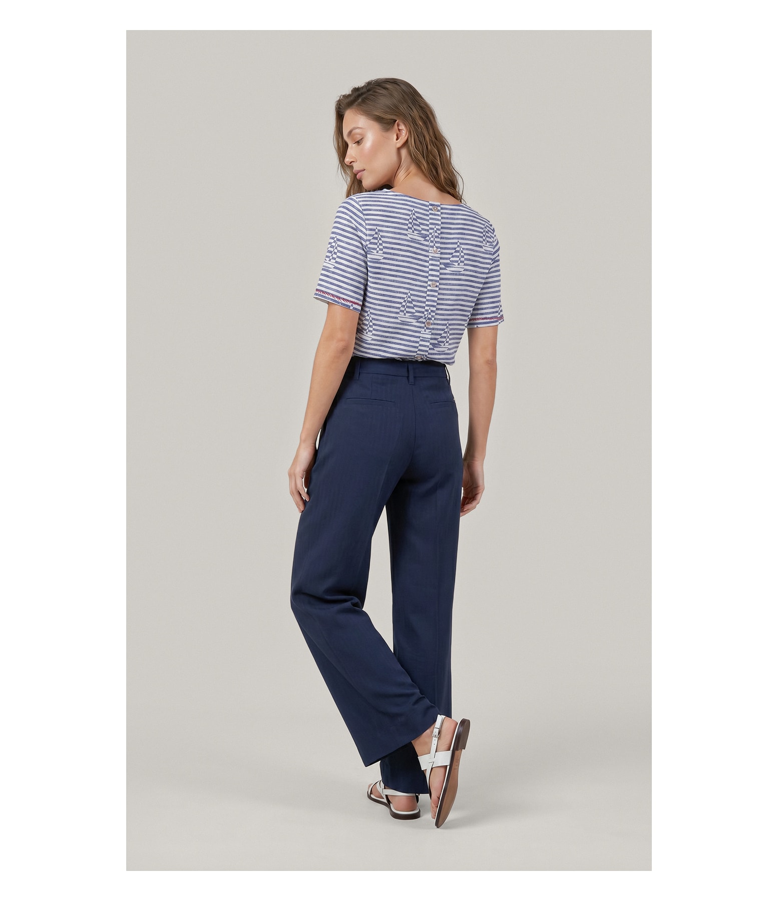 Calca Izzi Path d Eph Peach Chevron Dark Navy