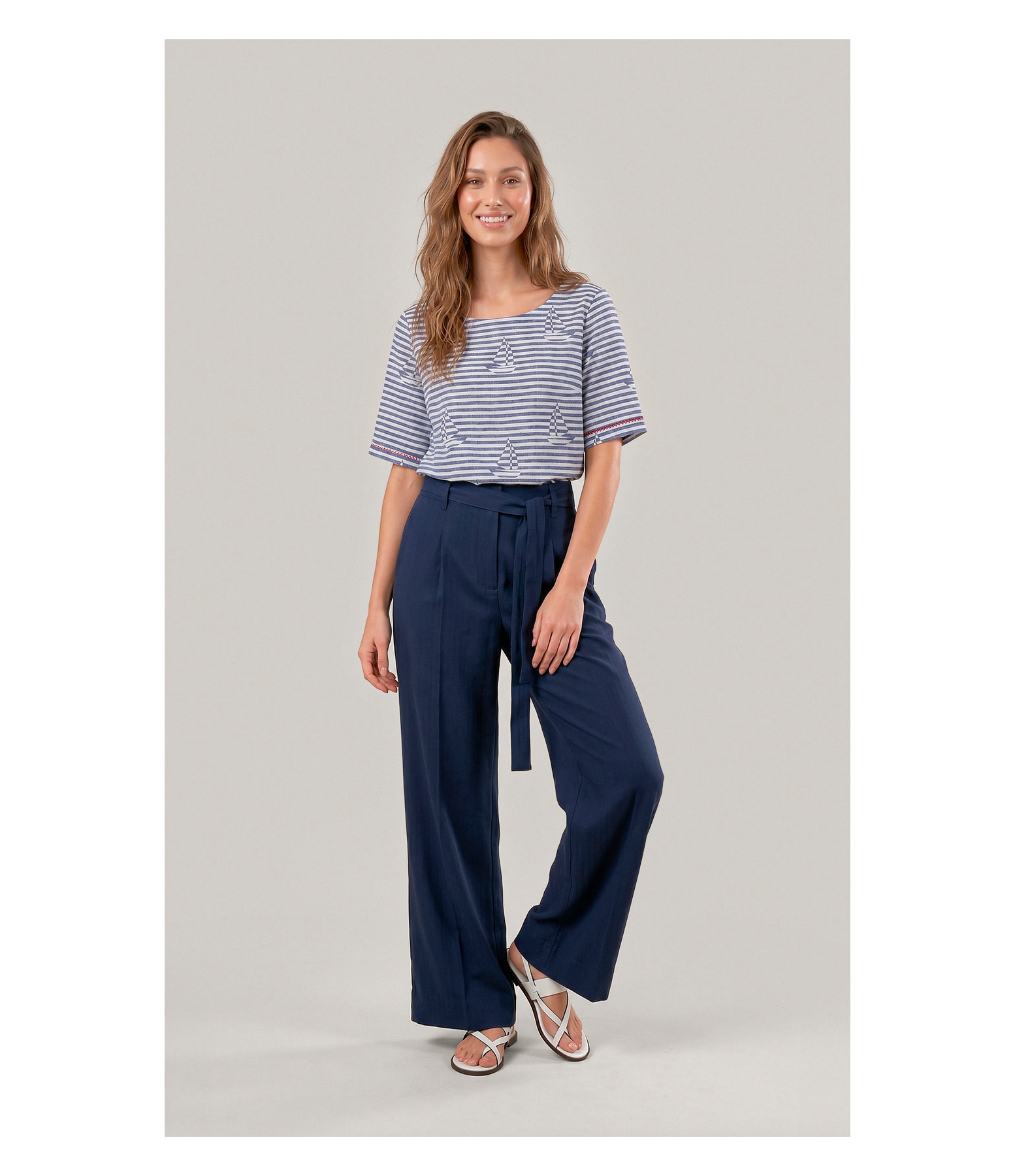 Calca Izzi Path d Eph Peach Chevron Dark Navy