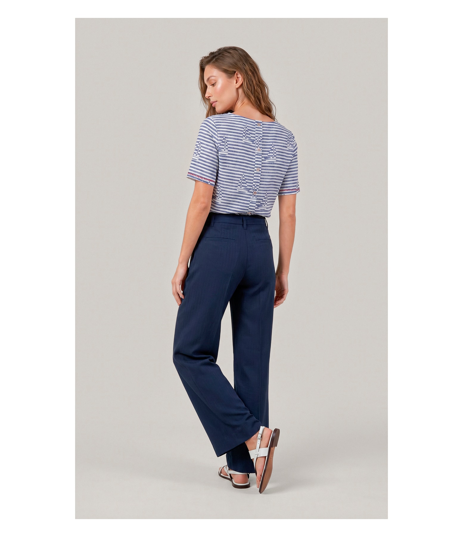 Calca Izzi Path d Eph Peach Chevron Dark Navy