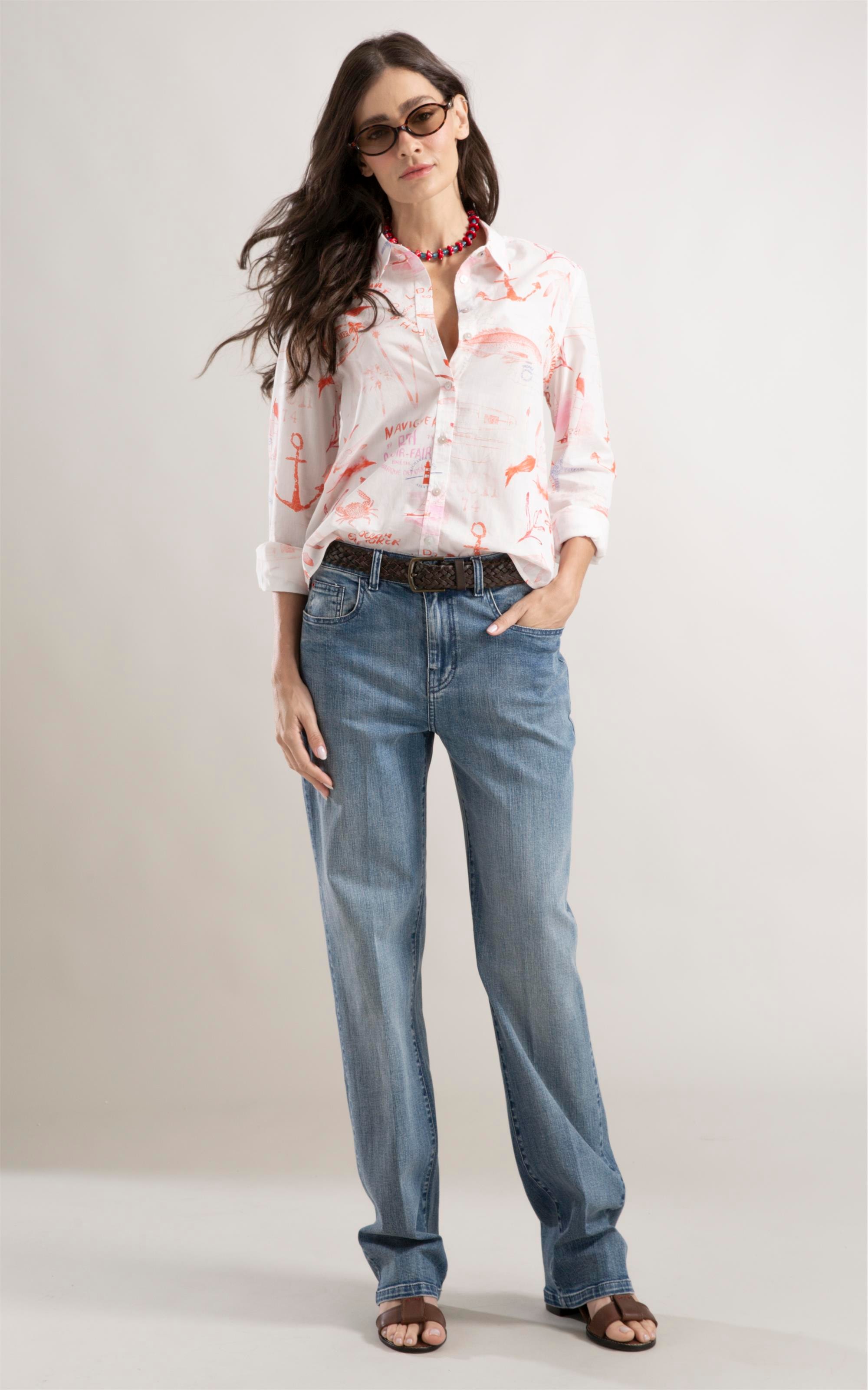 Calça Jeans Reta Ammy High Comfort Lav. Medio C/Matiz