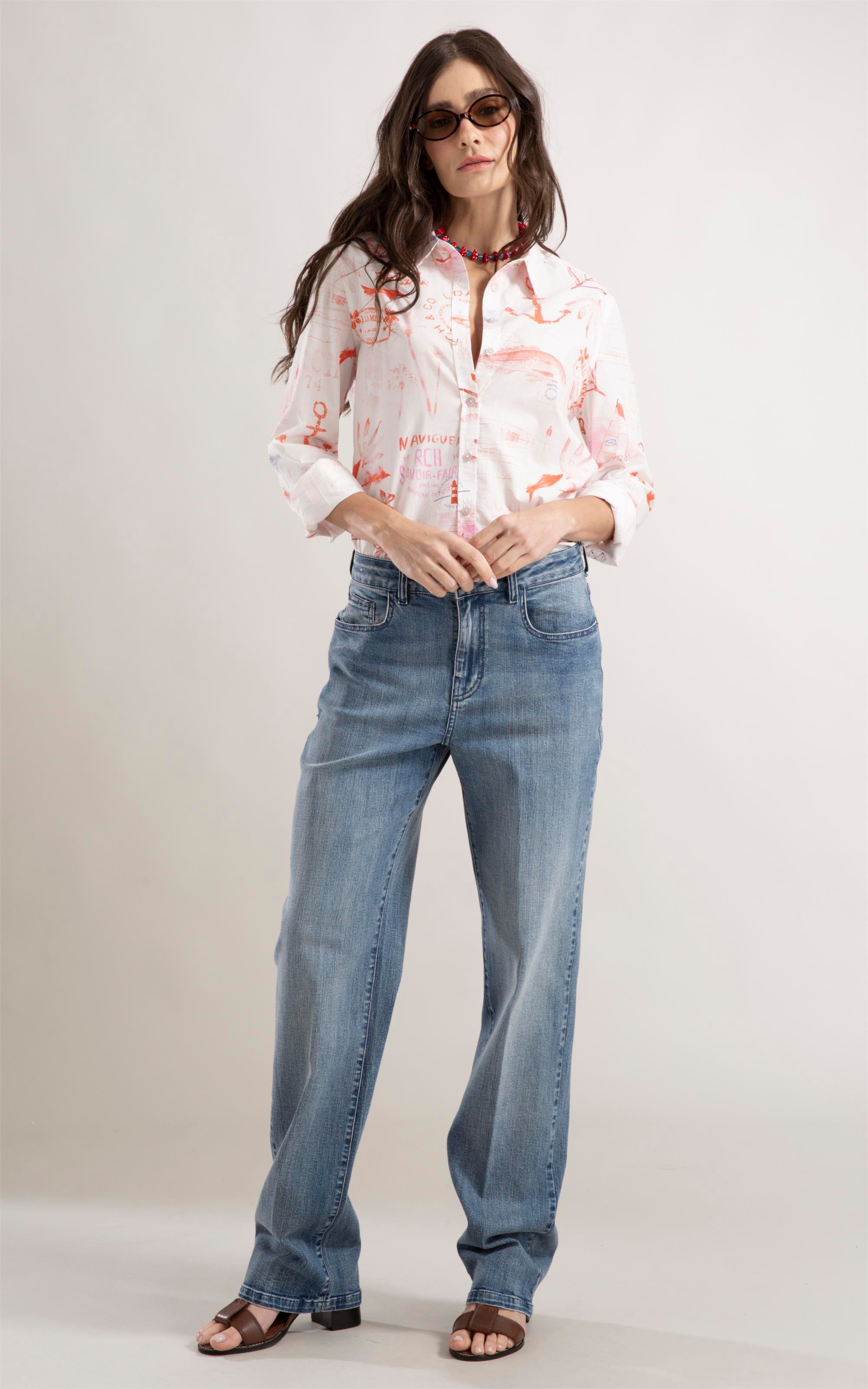 Calça Jeans Reta Ammy High Comfort Lav. Medio C/Matiz