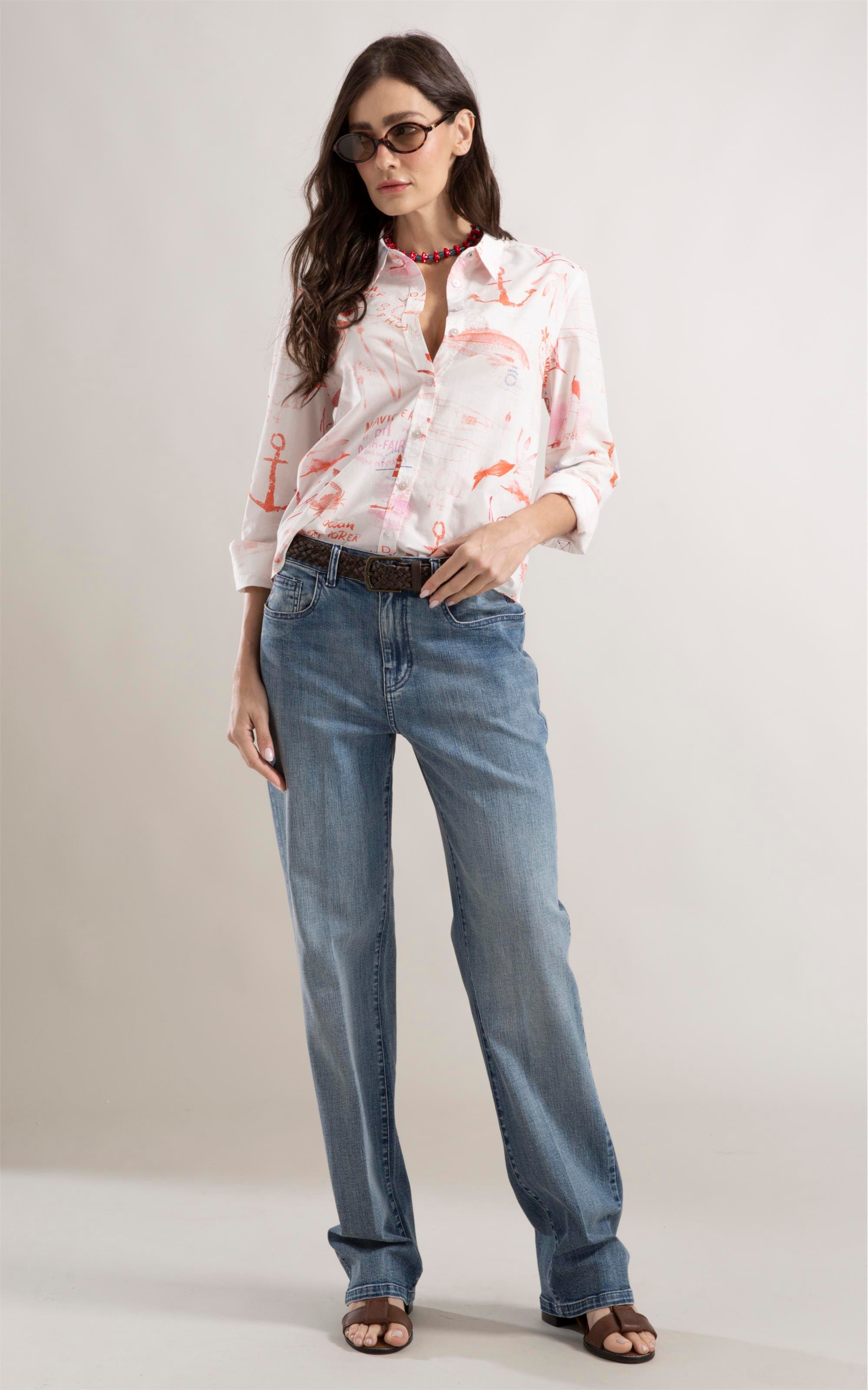 Calça Jeans Reta Ammy High Comfort Lav. Medio C/Matiz