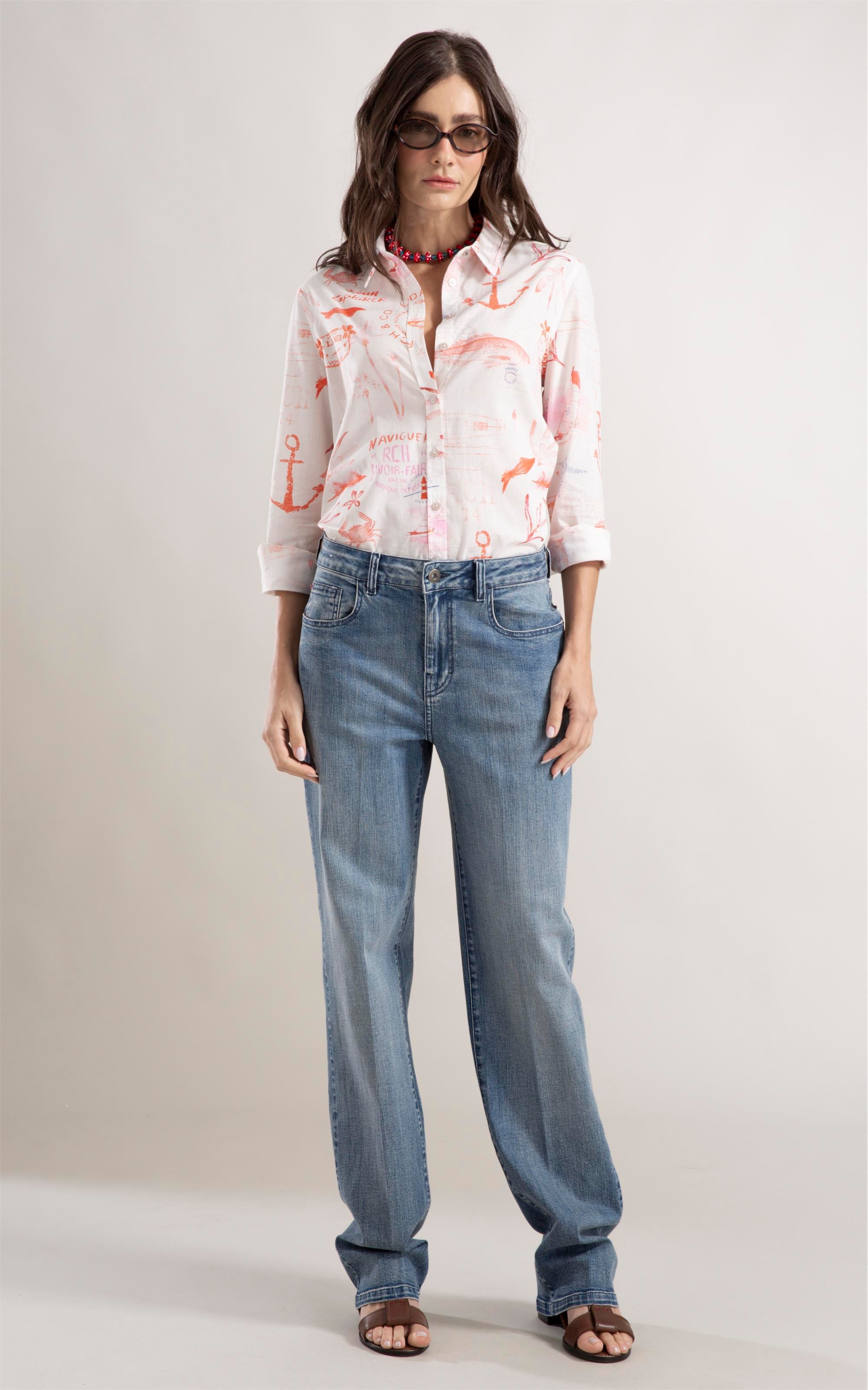Calça Jeans Reta Ammy High Comfort Lav. Medio C/Matiz