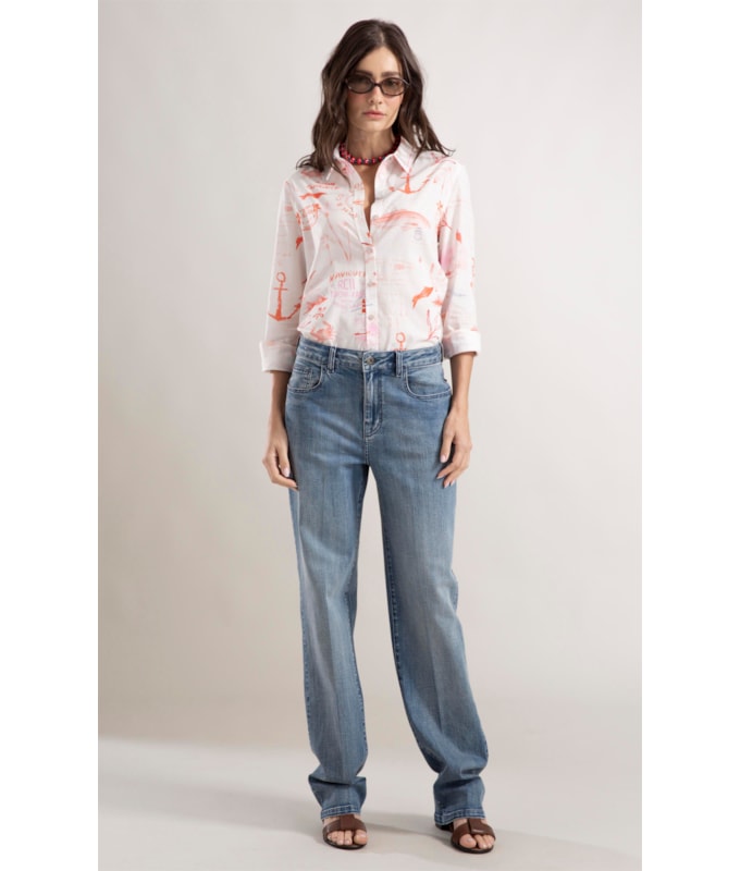 Calça Jeans Reta Ammy High Comfort Lav. Medio C/Matiz